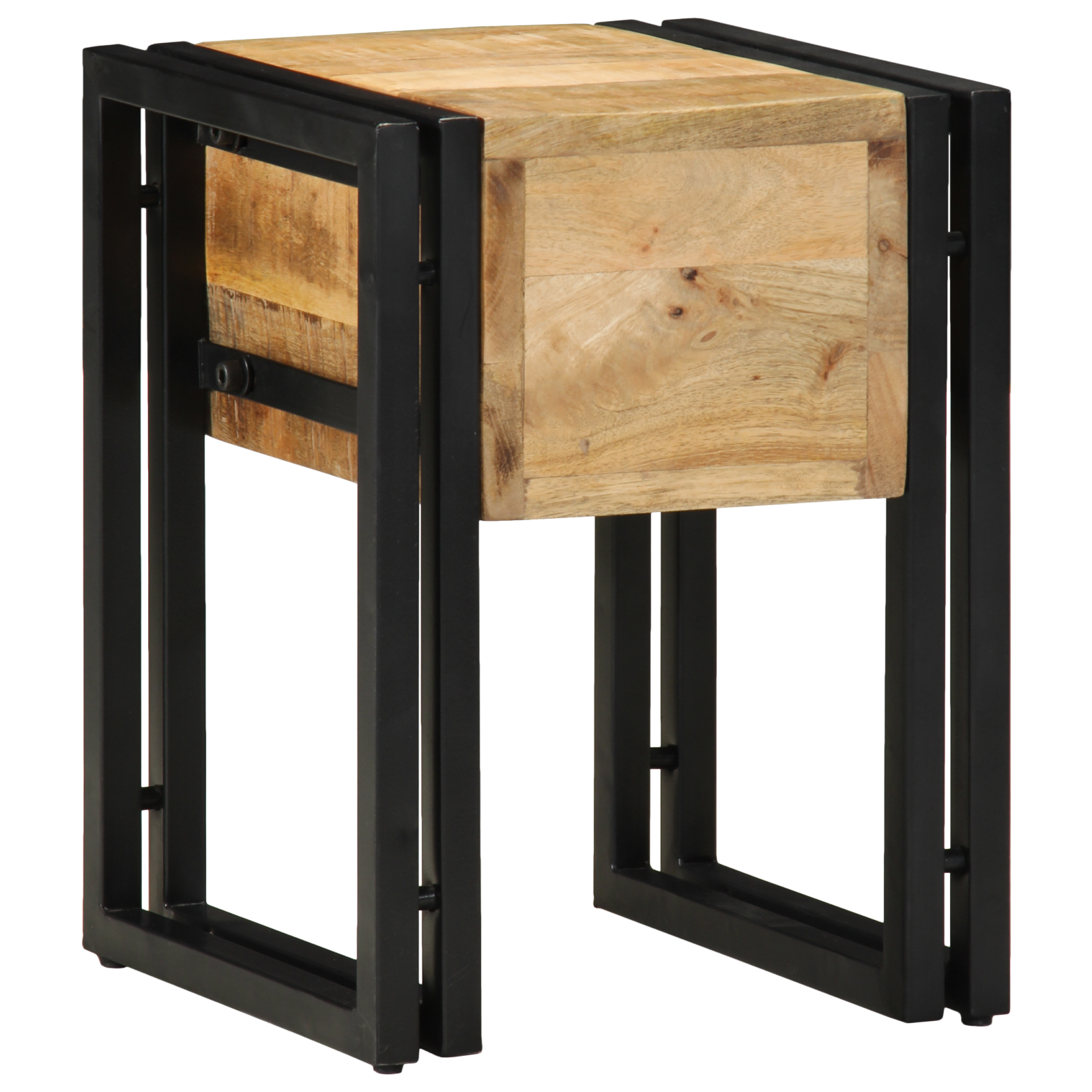End Table with Drawer Black 30x30x40 cm Solid Mango Wood - Image 7
