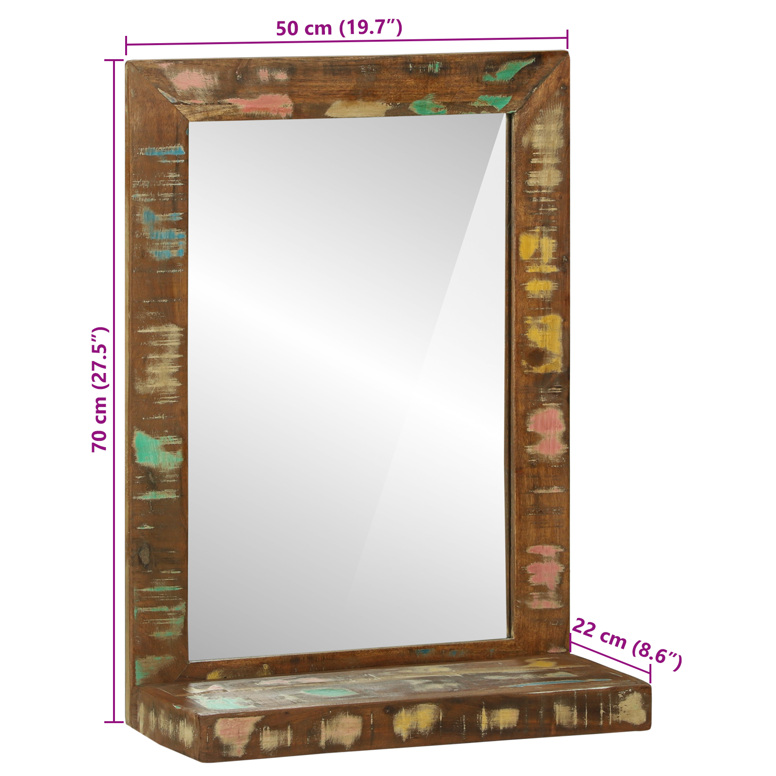 Kopalniško ogledalo 50x22x70 cm trden les recikliran - slika 11