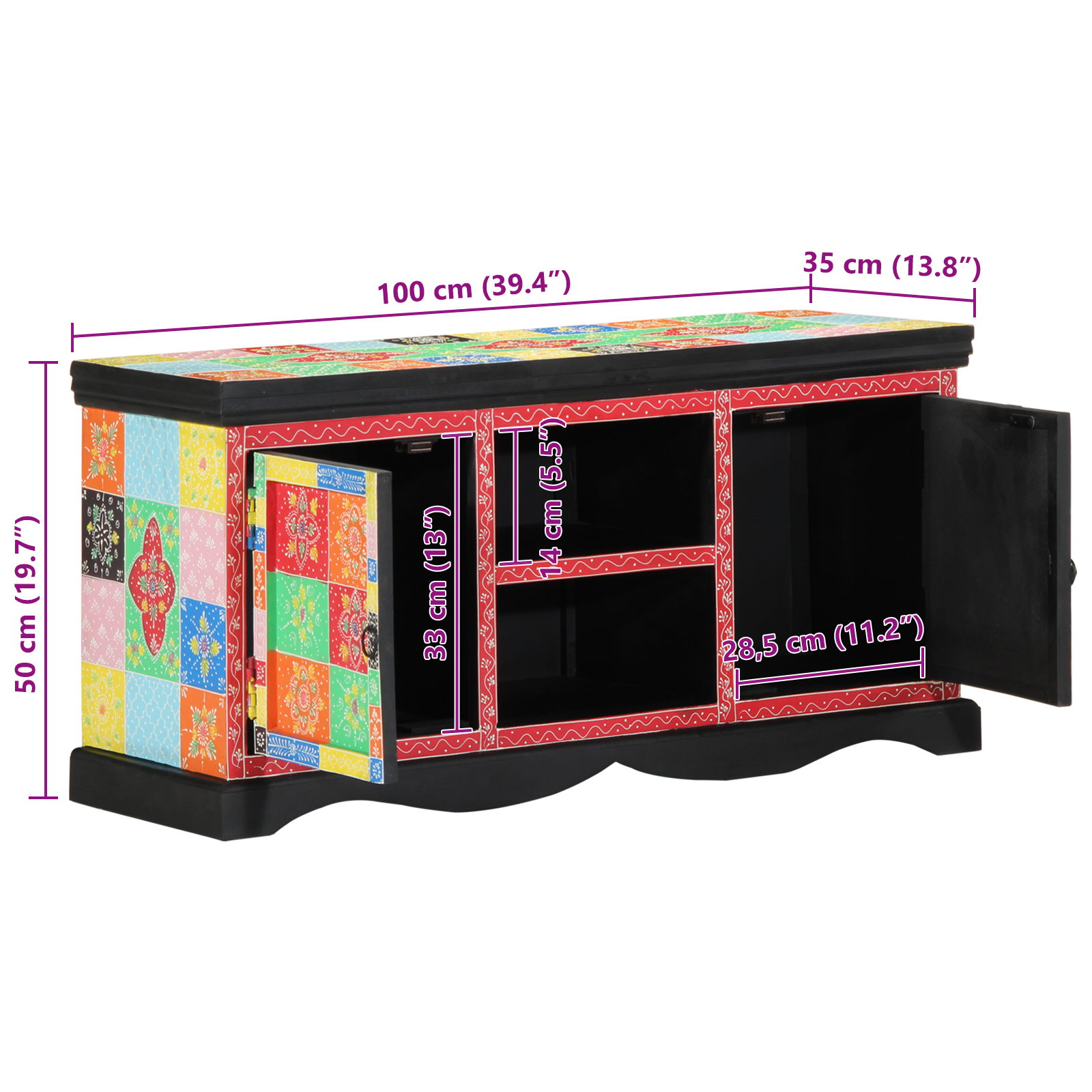 TV Cabinet - Colorful, 100x35x50 cm, Made from Solid Mango Wood - Image 11