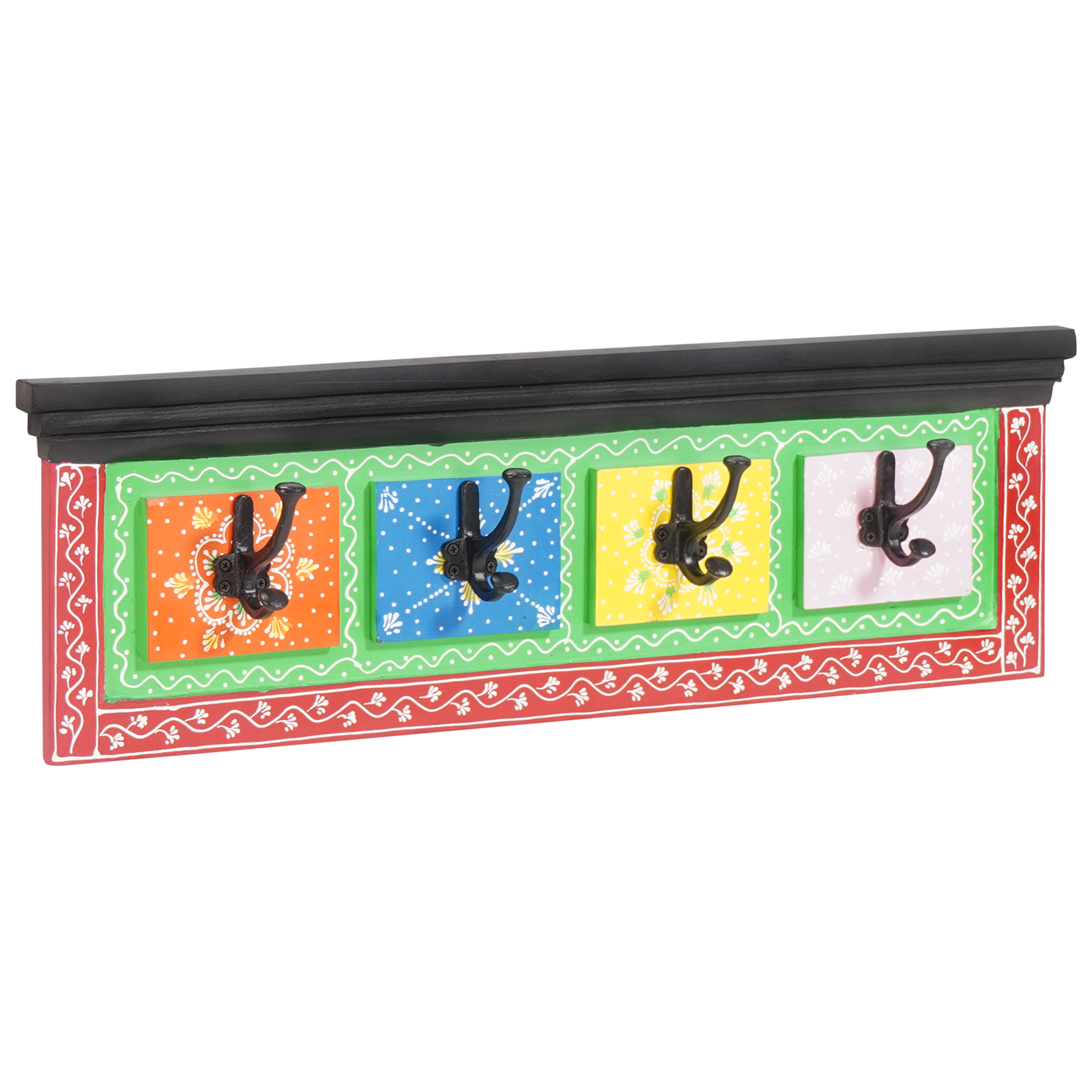 Wall-mounted Coat Rack with 4 Hooks 80x25x2 cm Solid Wood Mango & Engineered Wood - Image 4