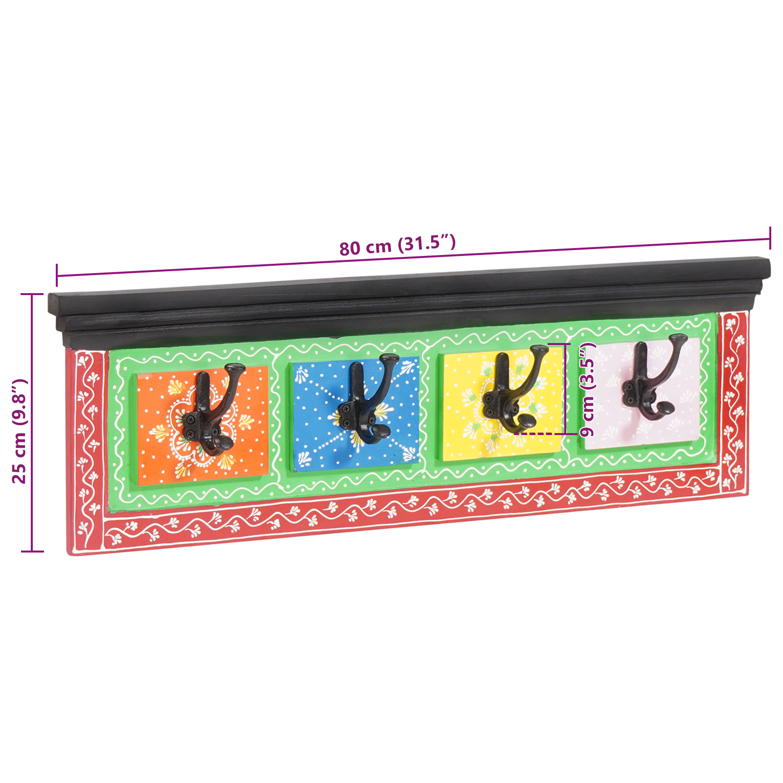 Wall-mounted Coat Rack with 4 Hooks 80x25x2 cm Solid Wood Mango & Engineered Wood - Image 9