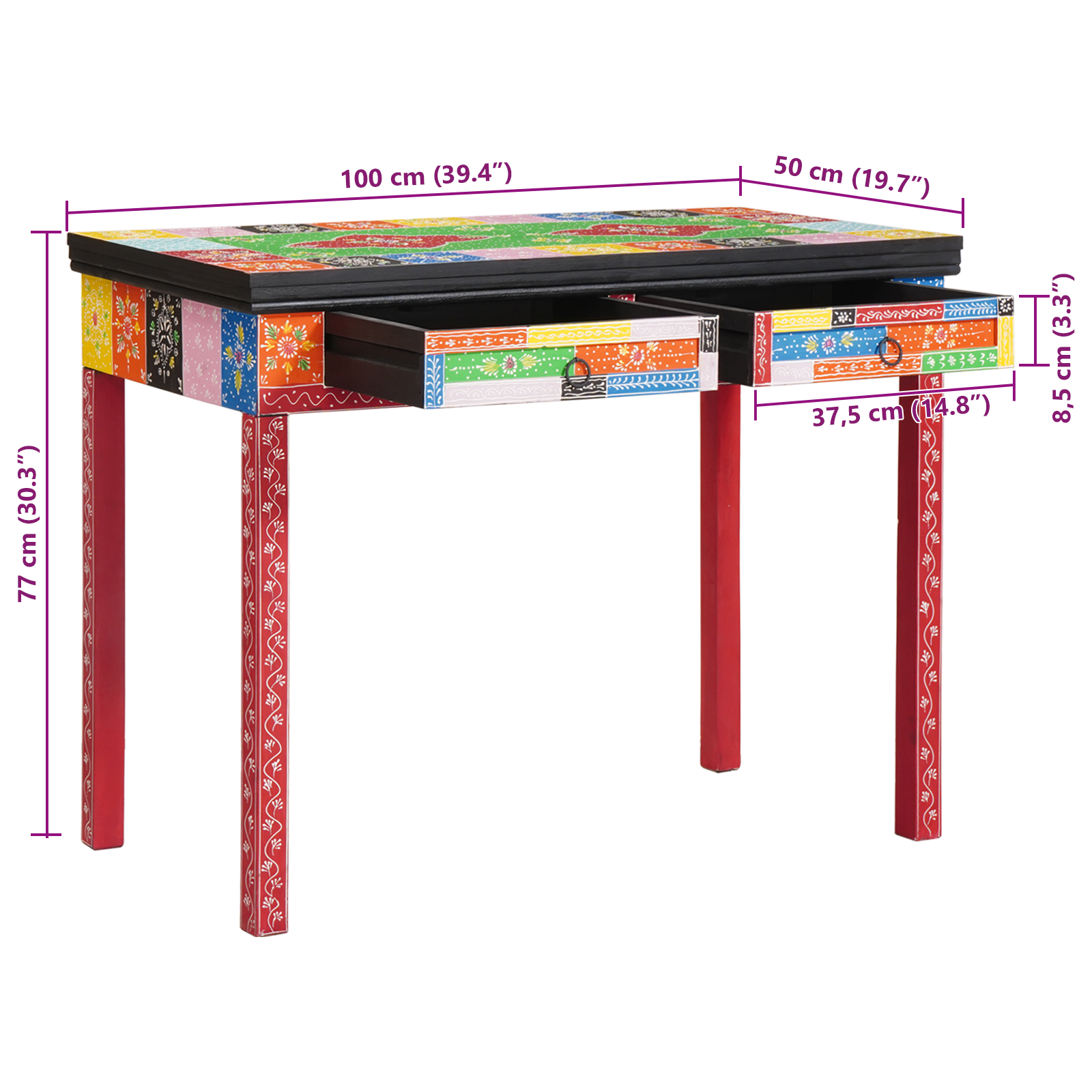 Desk 100x50x75 cm Solid Mango Wood - Image 11