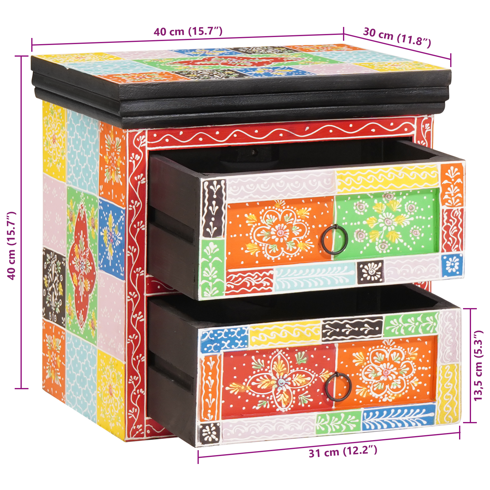 Bedside Cabinet Multicolour 40x30x40 cm Solid Wood Mango - Image 11