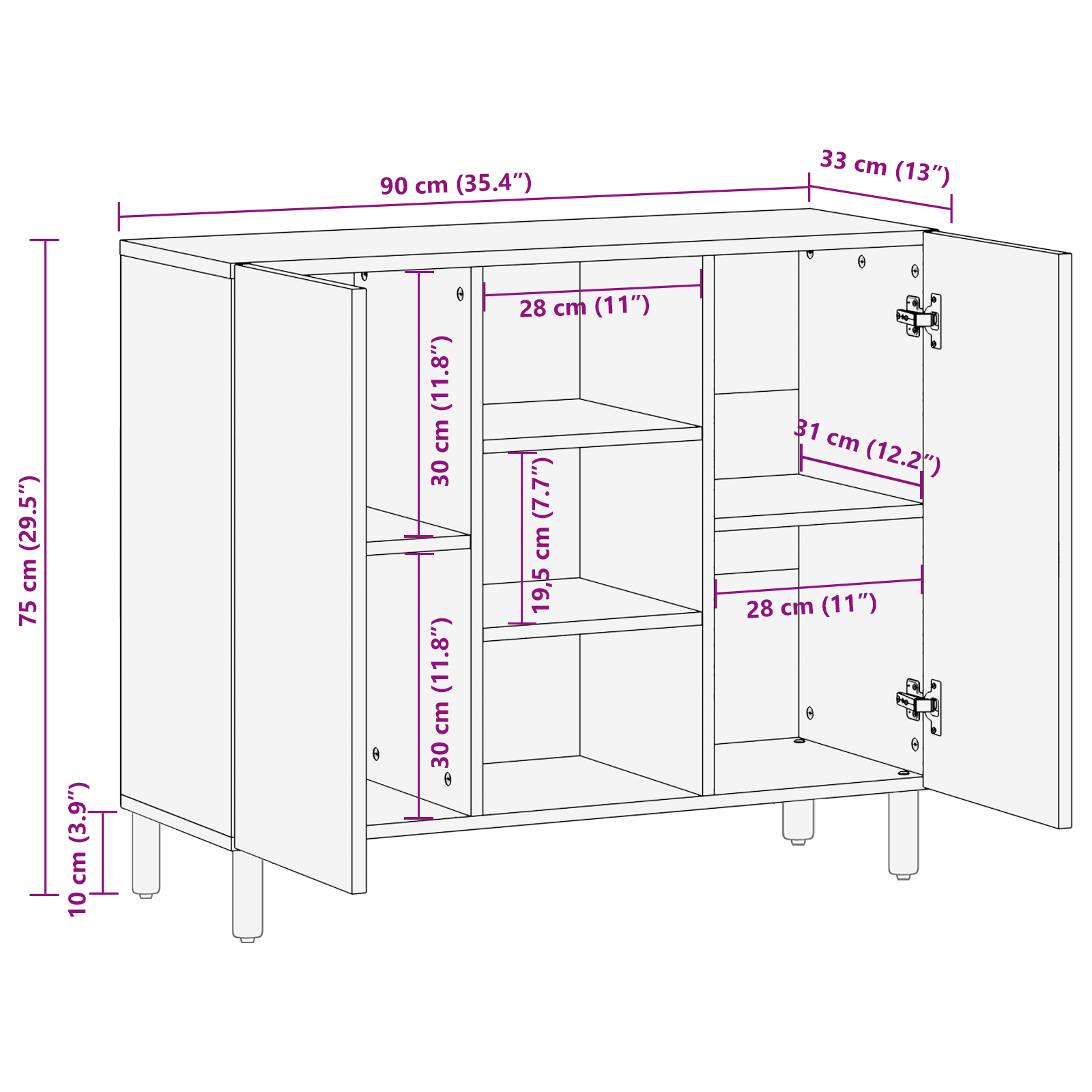 Sideboard 90x33x75 cm Solid Wood Acacia - Image 10