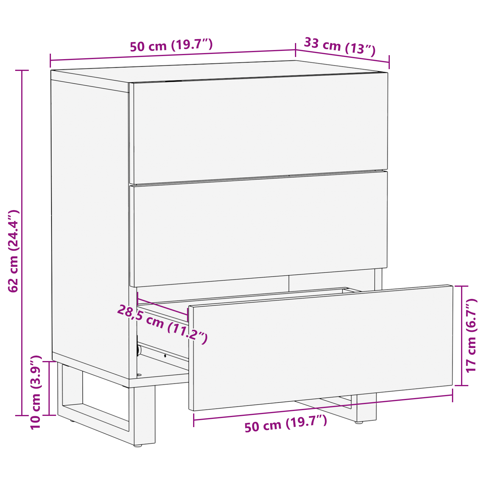 Bedside Cabinet 50x33x60 cm Solid Wood Mango - Image 10