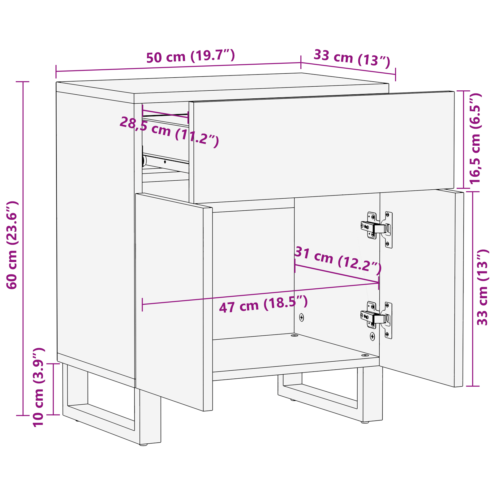 Bedside Cabinet 50x33x60 cm Solid Wood Mango - Image 10