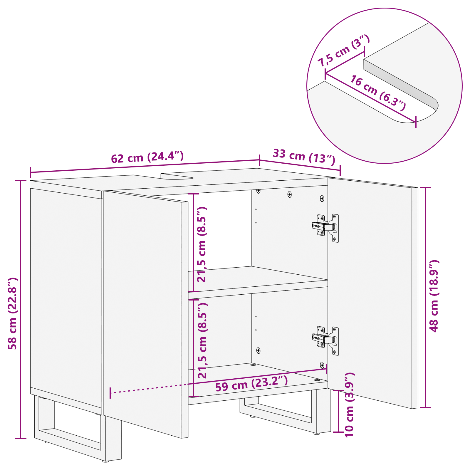 Sink Cabinet 62x33x58 cm Solid Wood Mango and Engineered Wood - Image 10