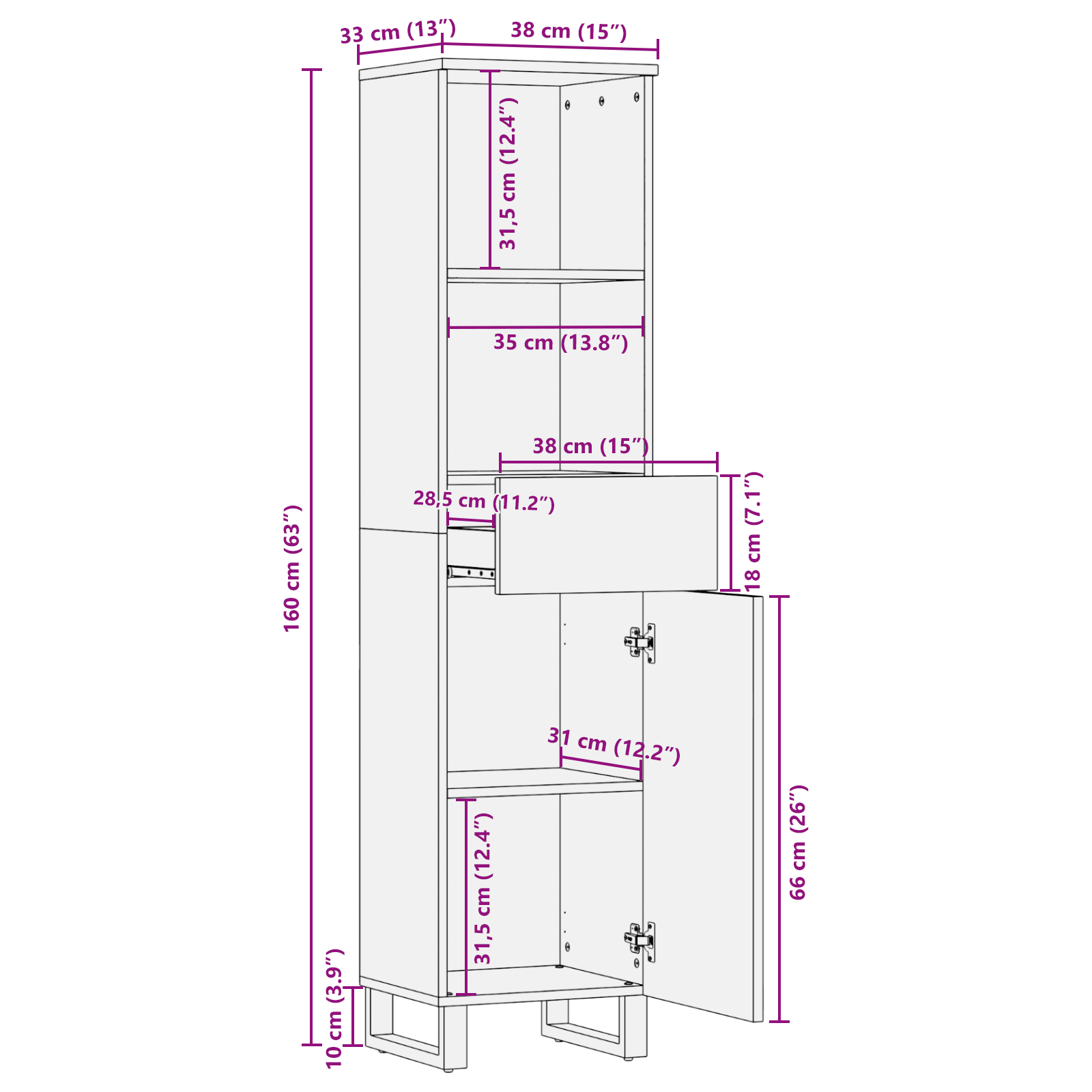 Bathroom Cabinet 38x33.5x160 cm Solid Wood Mango - Image 11