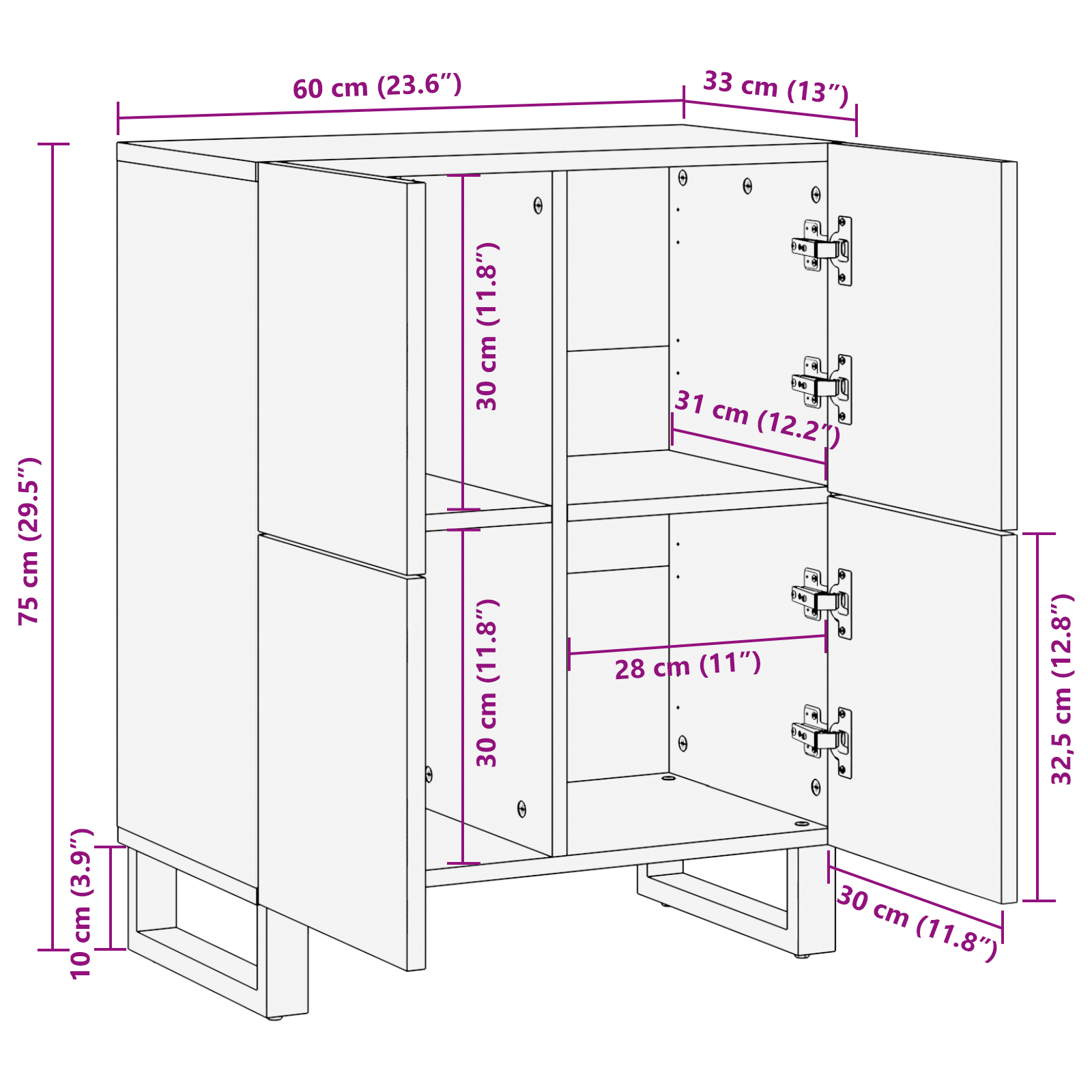 Sideboard 60x33.5x75 cm Solid Wood Mango and Engineered Wood - Image 10