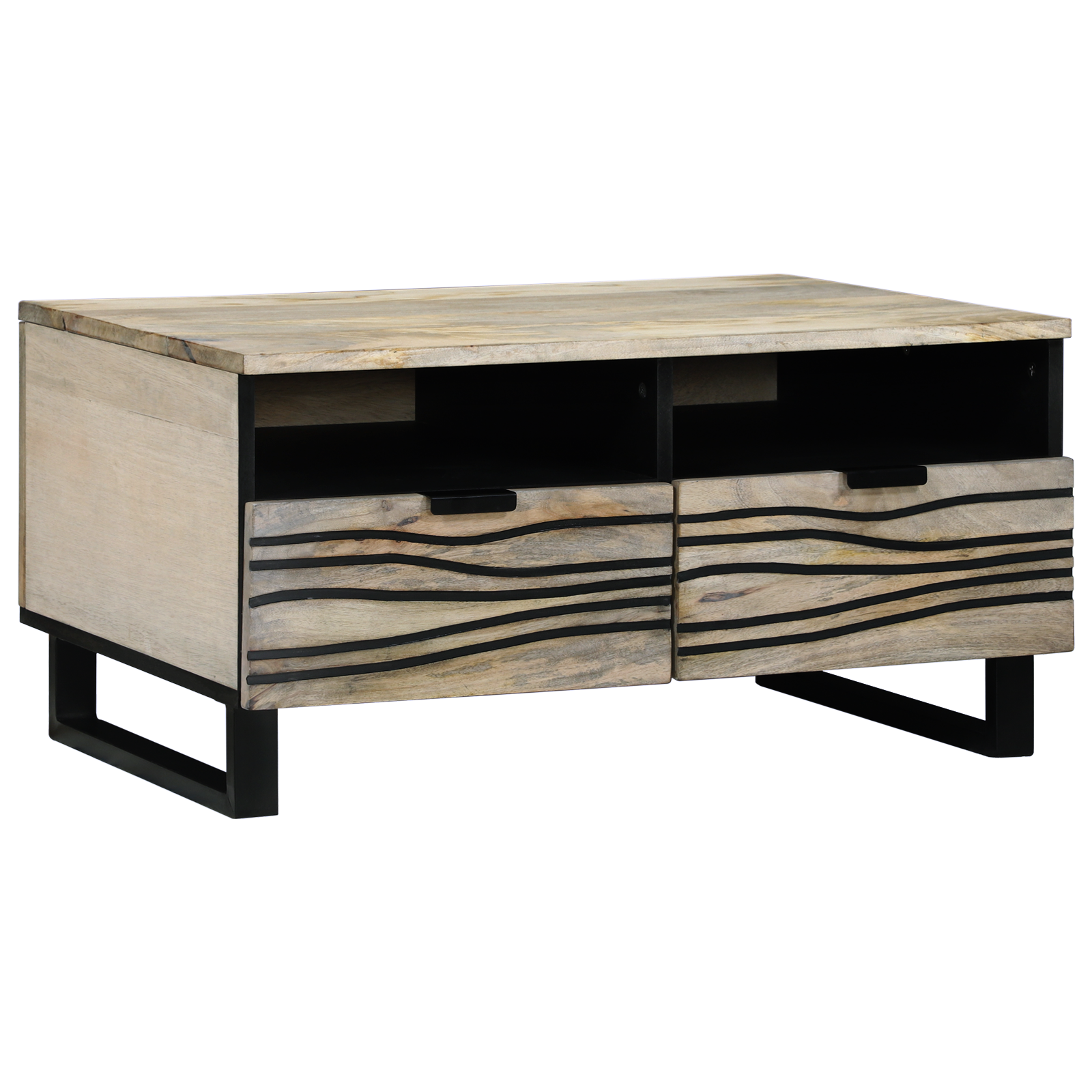 vidaXL Masă de cafea Alb, Negru 80 x 54 x 40 cm Lemn masiv de mango