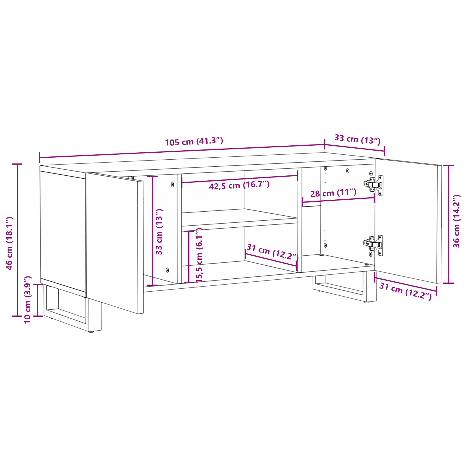 televizoriaus spintelė 105x33.5x46 cm Kieto medžio mangas - Image 10
