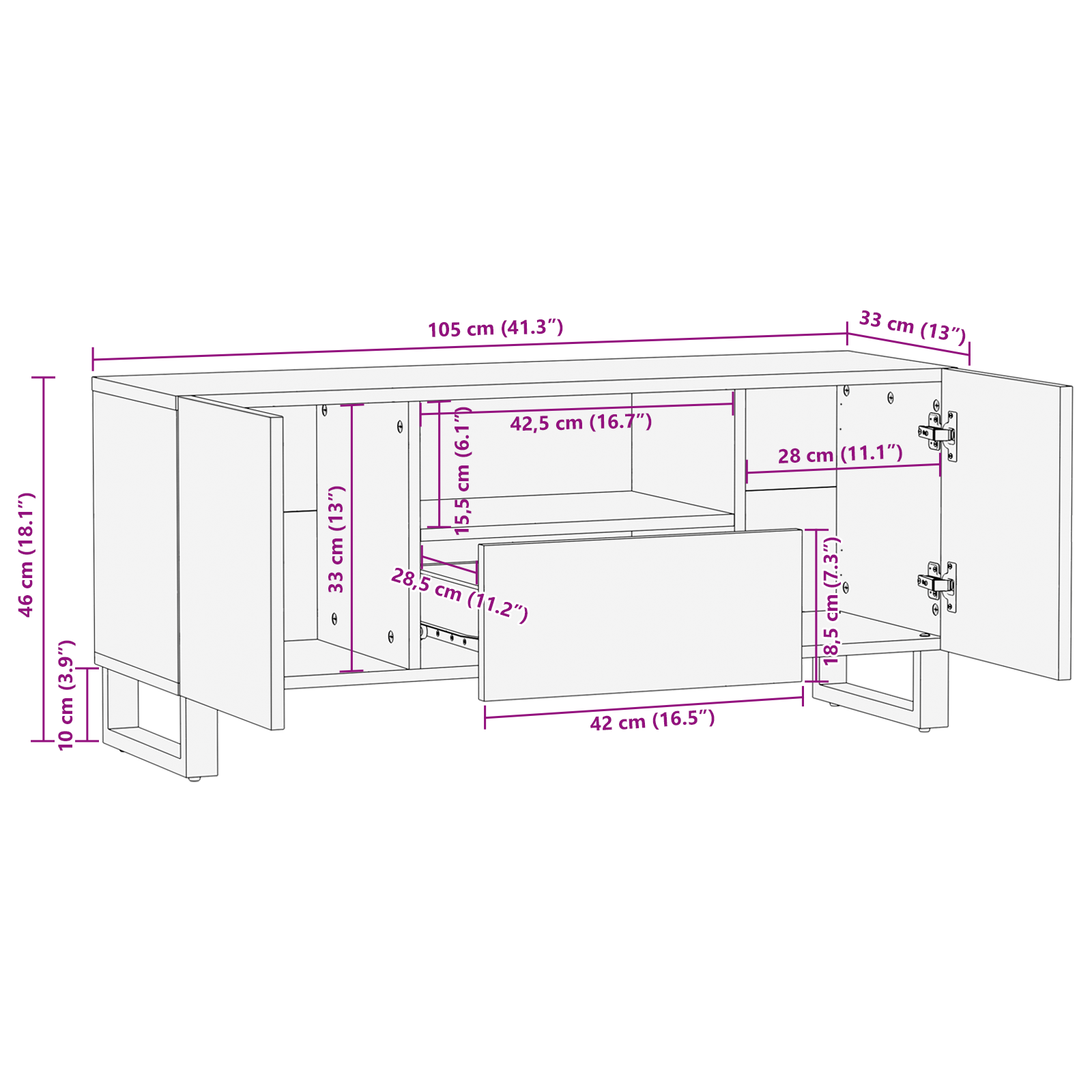 TV Cabinet 105x33.5x46 cm Solid Mango Wood - Image 10