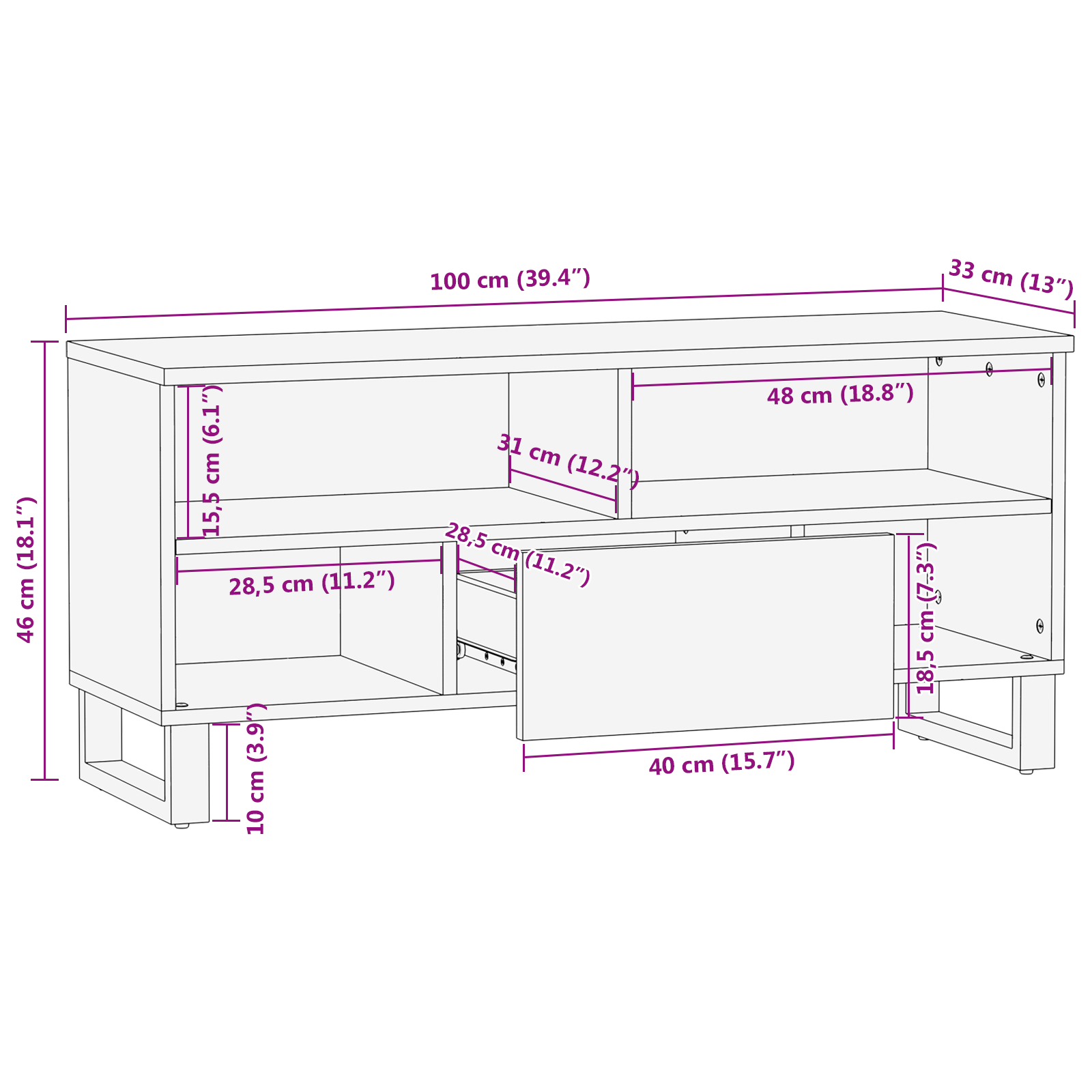 TV Cabinet 100x33.5x46 cm Solid Wood Mango - Image 10