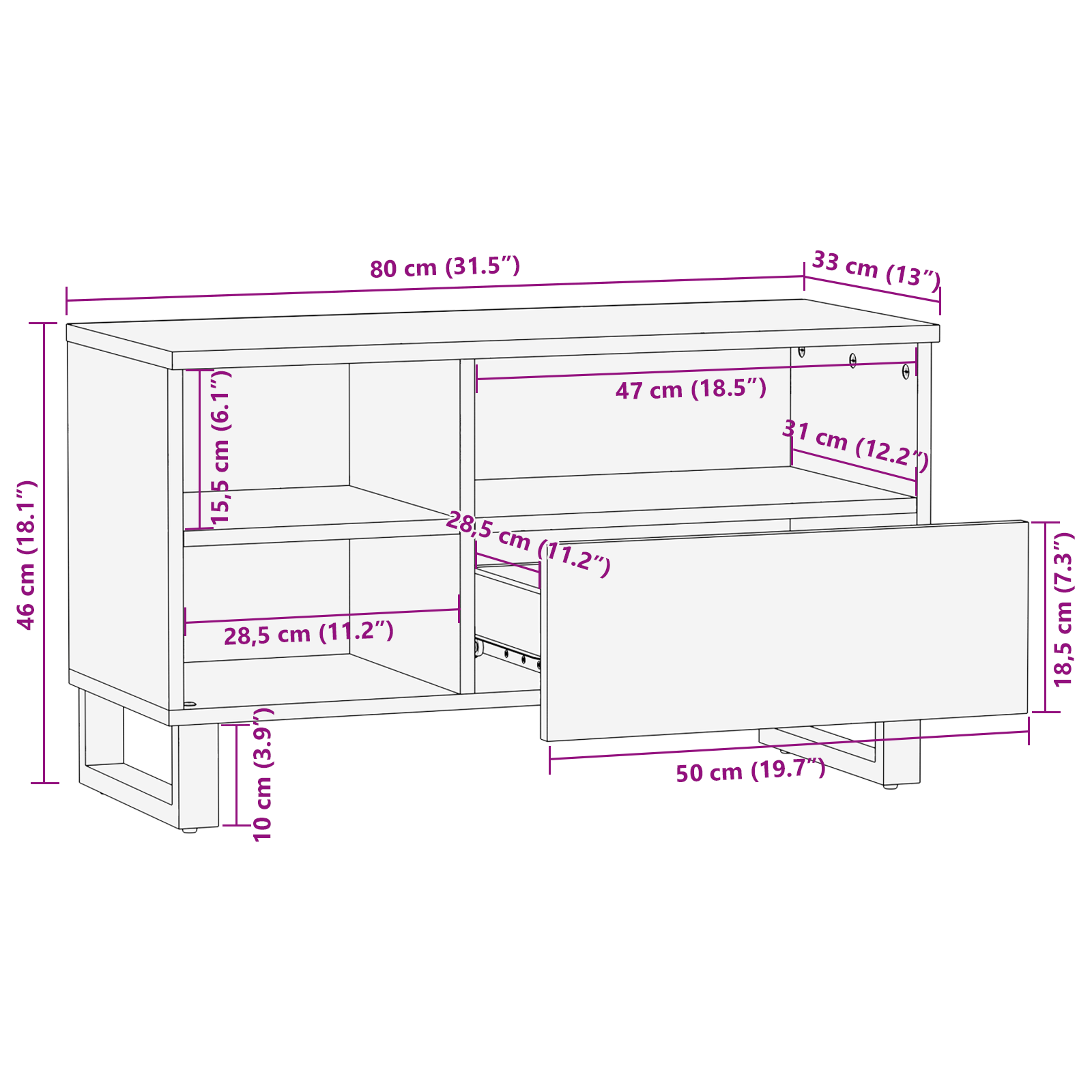 TV Cabinet 80x33.5x46 cm Solid Wood Mangou & Engineered Wood - Image 11