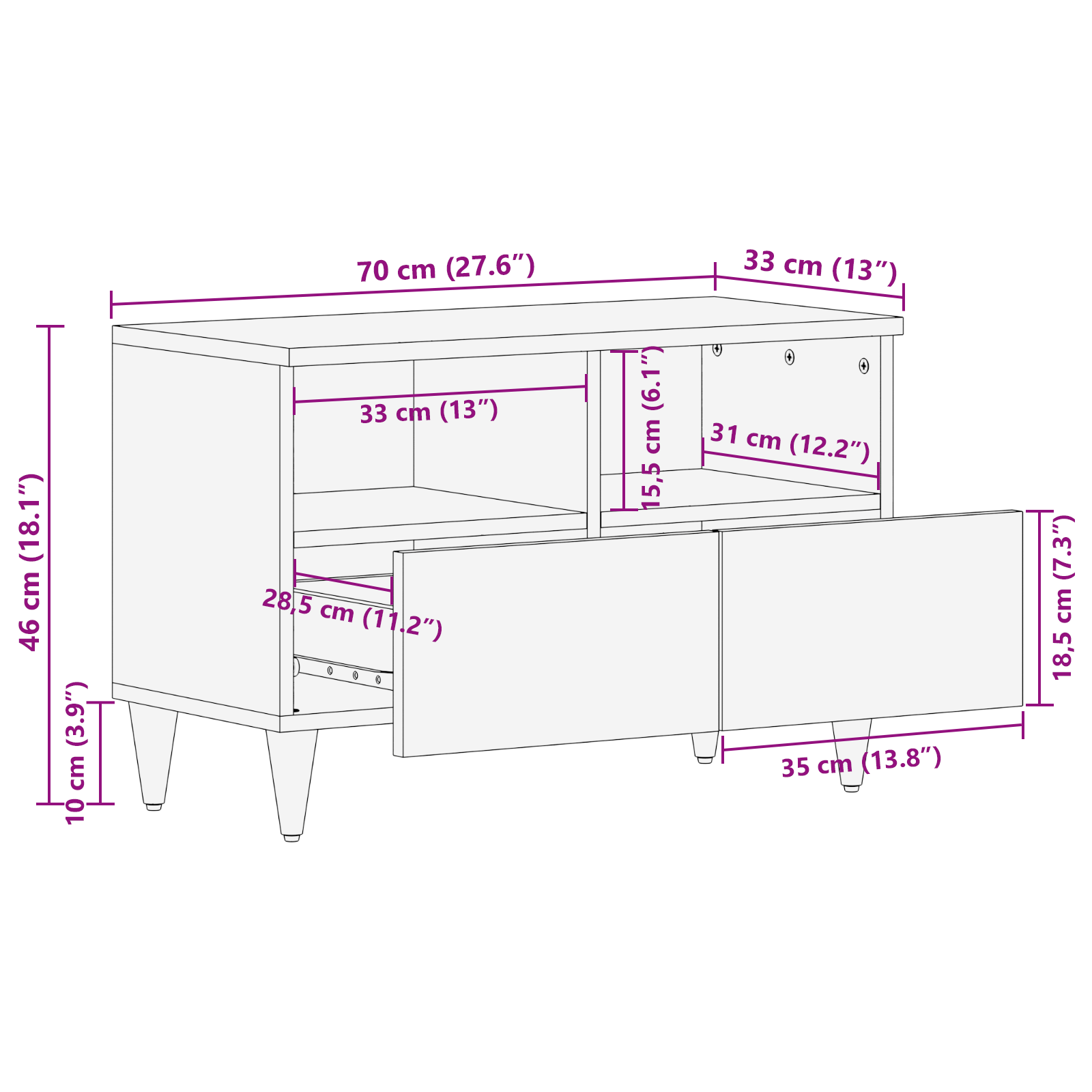TV Cabinet 70x33x46 cm Solid Wood Mango - Image 10
