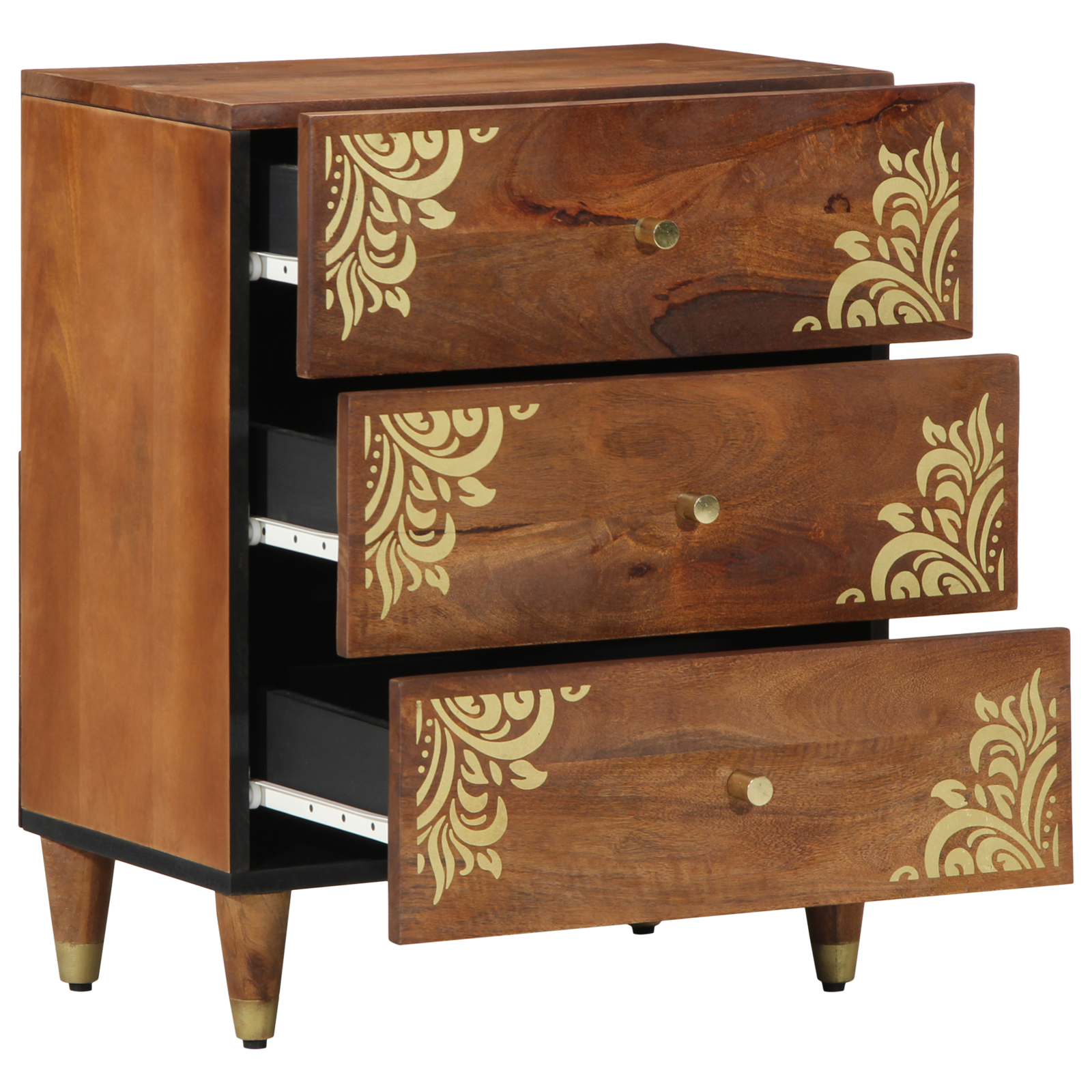 Bedside Table Honey brown with gold decorative patterns - Image 2