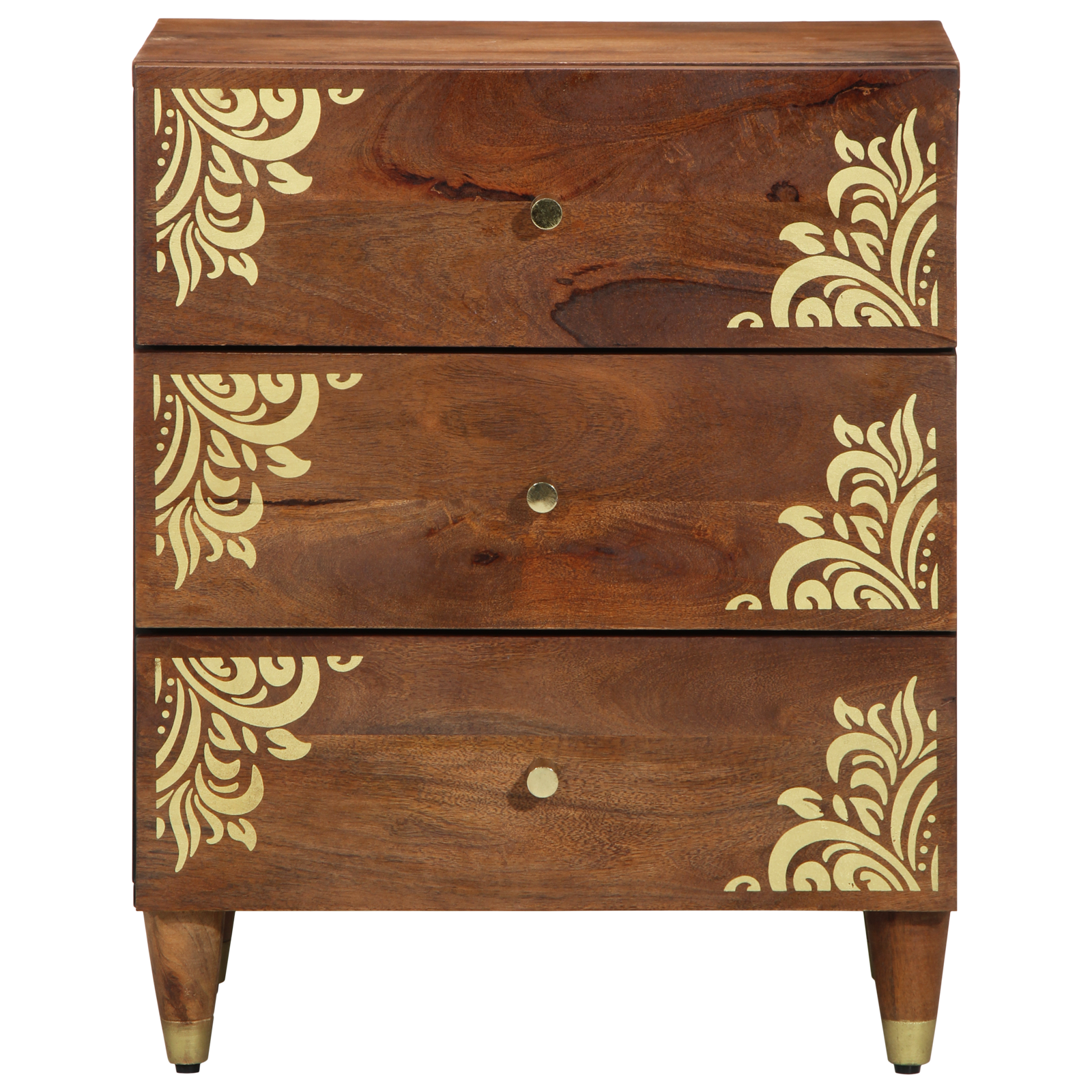 Bedside Table Honey brown with gold decorative patterns - Image 3