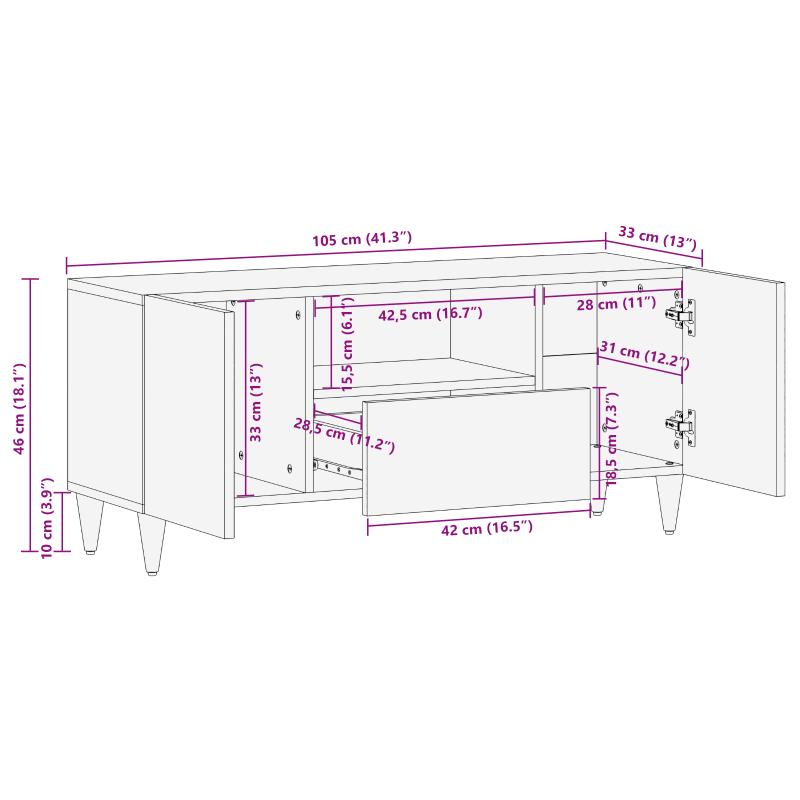 TV Cabinet 105x33x46 cm Solid Wood Mango - Image 10