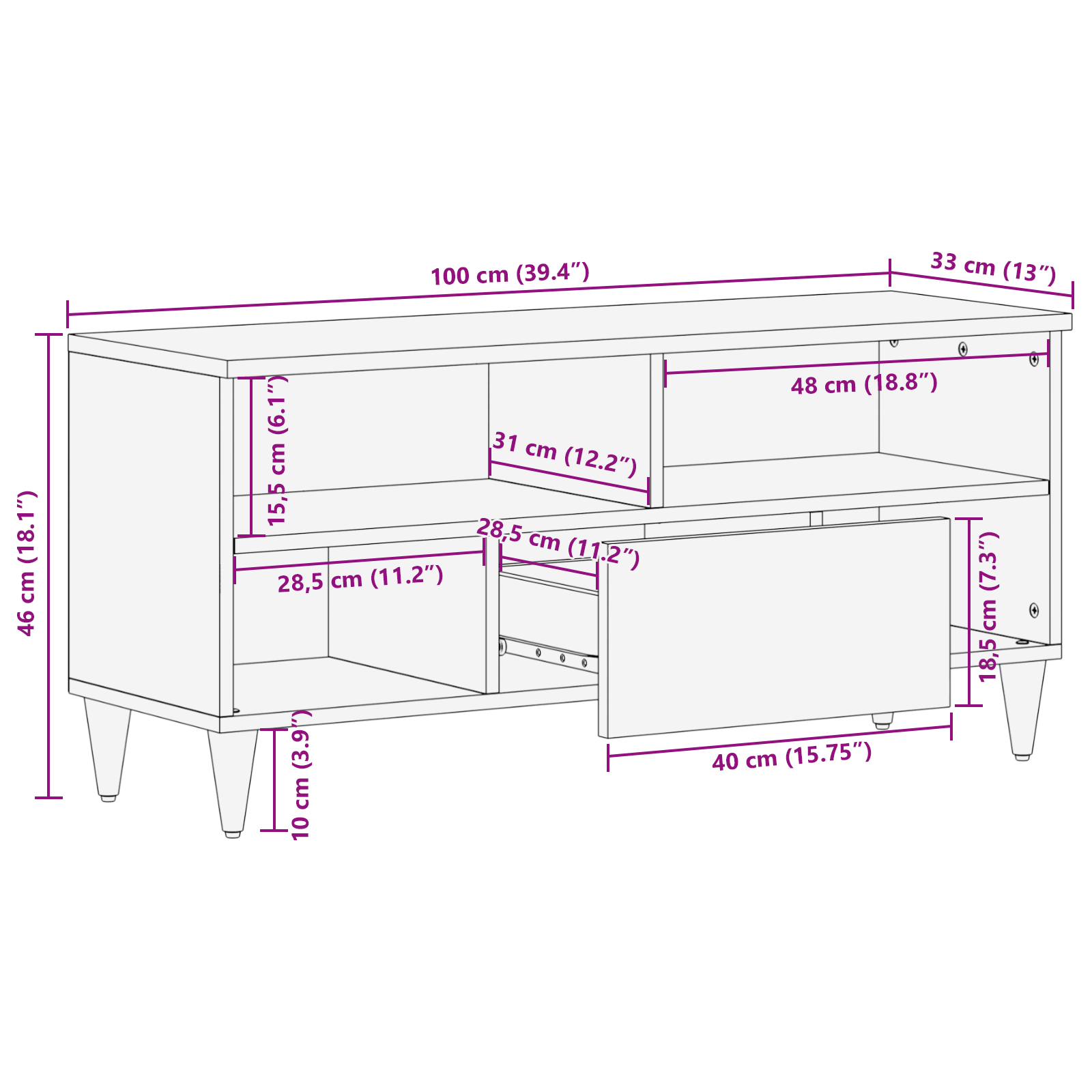TV Cabinet 100x33x46 cm Solid Wood Mango - Image 10
