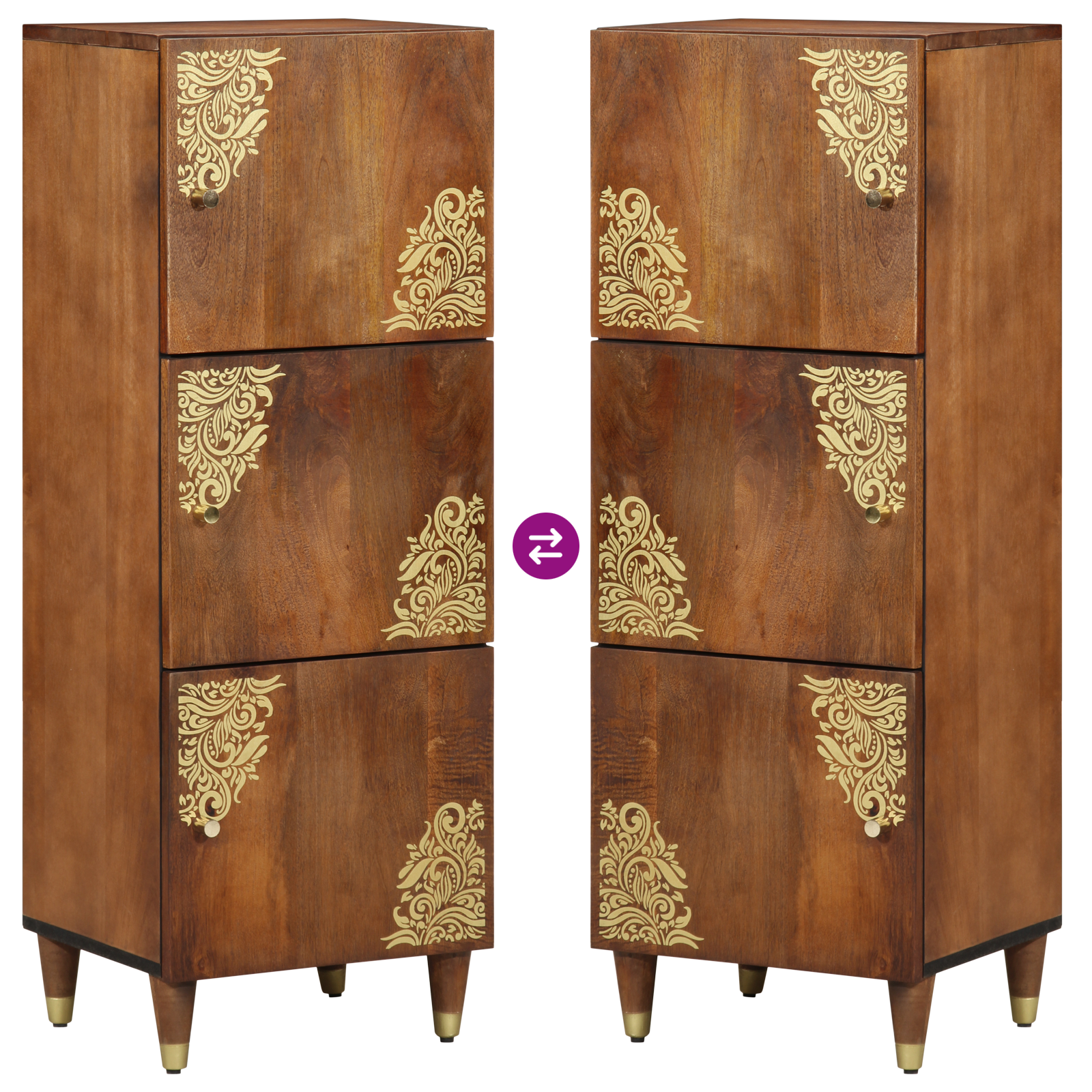 Highboard Honey brown with gold accents Solid Mango Wood - Image 10
