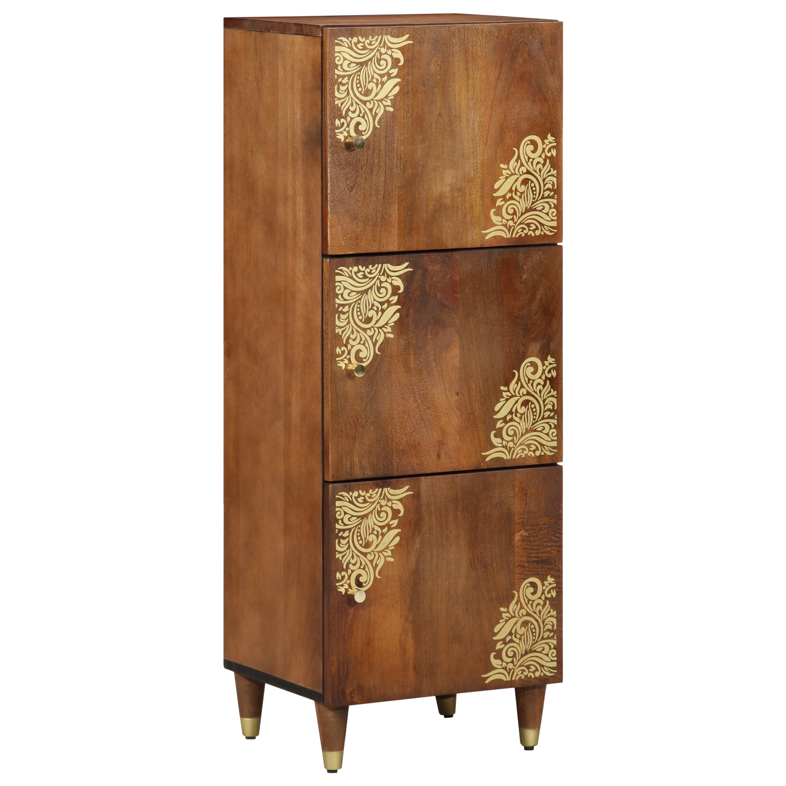 Highboard Honey brown with gold accents Solid Mango Wood