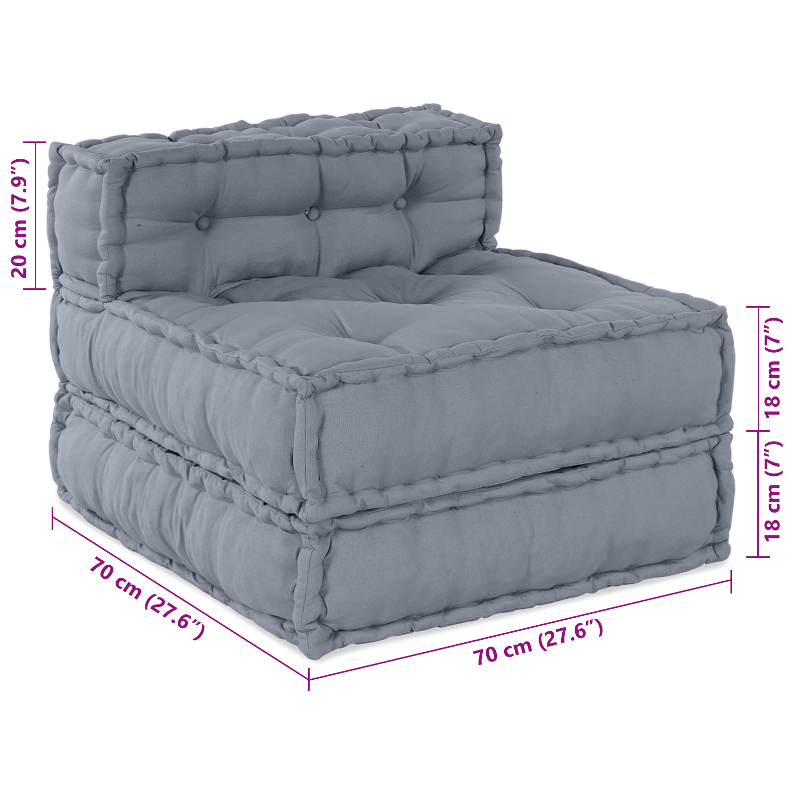 Grey Modular Pouffe 70x70x54 Fabric - Image 11