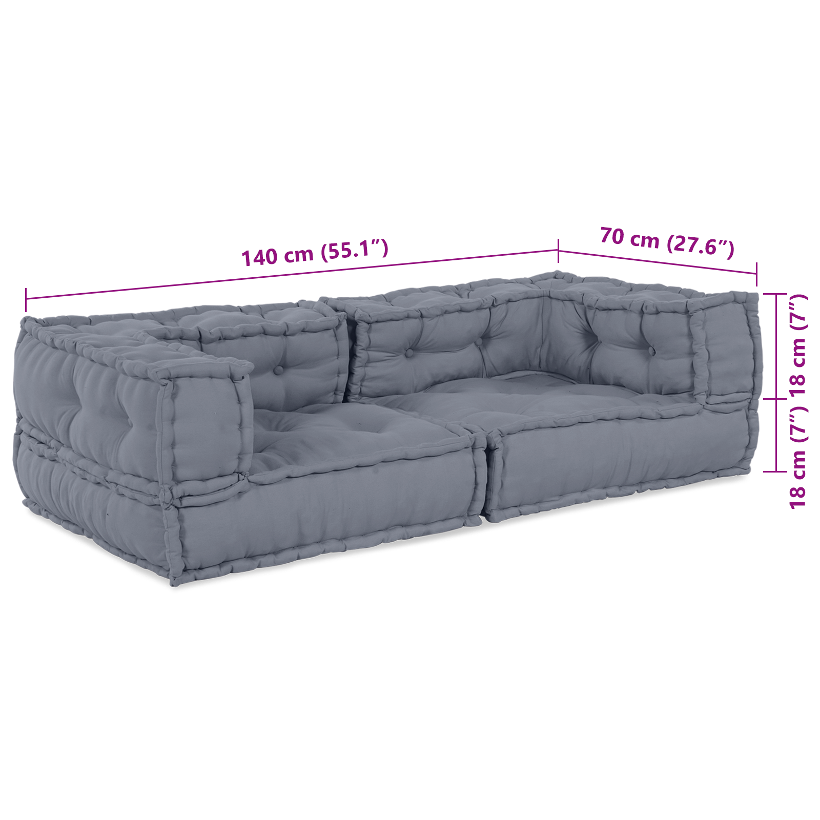 Gray Modular Pouffe 140x70x36 Fabric - Image 8