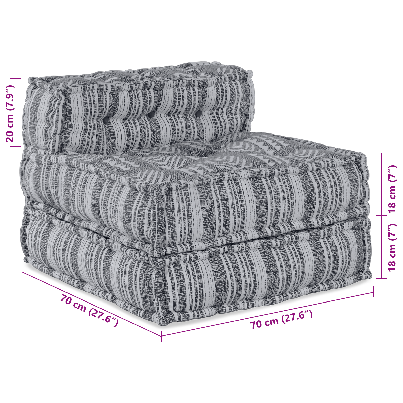 Modular Pouffe in Grey, 70x70x54 cm, Fabric - Image 11