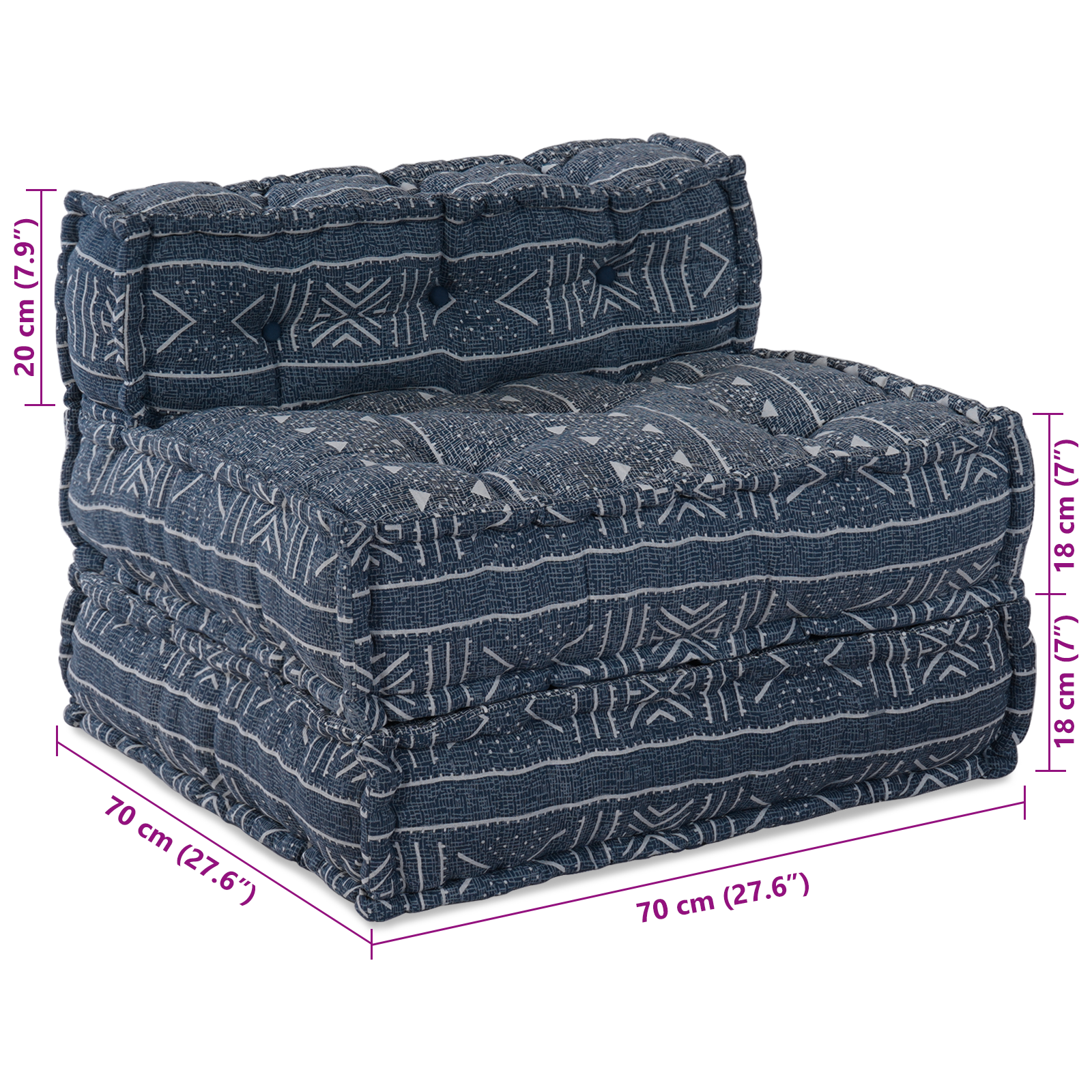 Pouffe Indigo Fabric (100% cotton) 70 x 70 x 54 cm Cotton Pouffe - Image 11