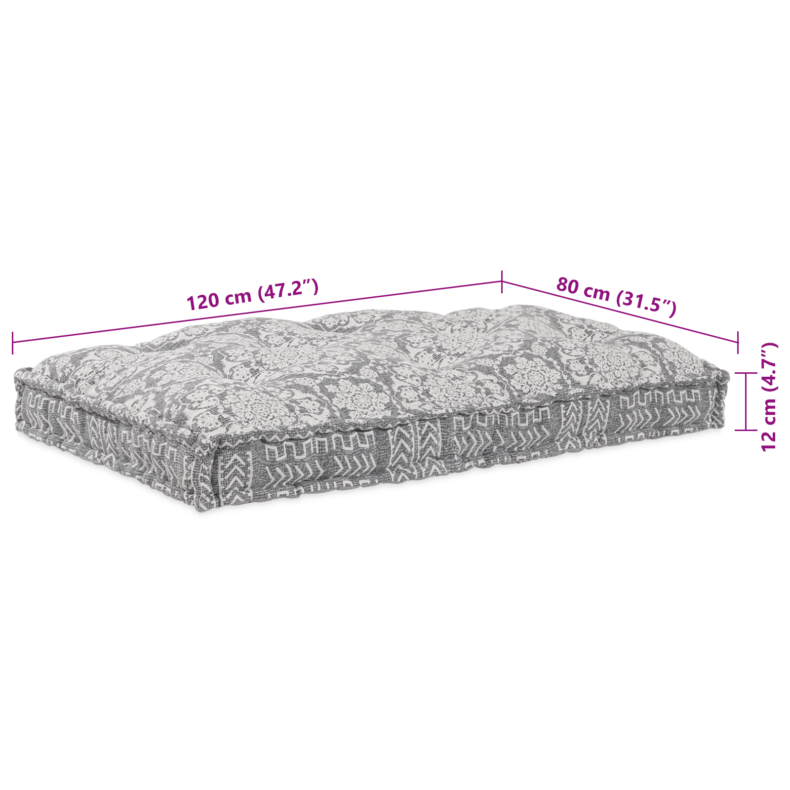 Light Grey Pallet Cushion 120x80x12 cm Fabric - Image 7