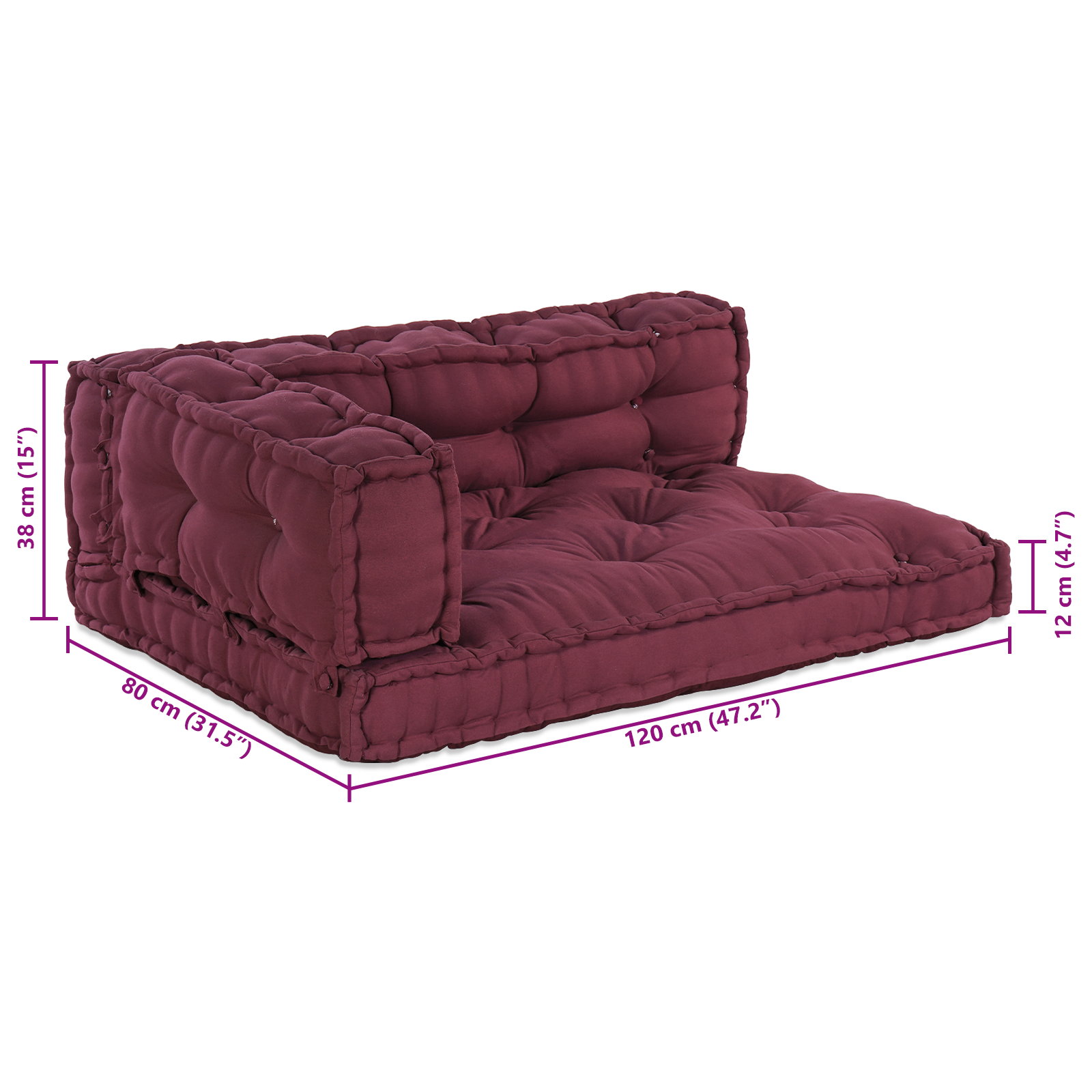 Red Fabric Pallet Sofa Cushion with Arm and Back Support - Image 8