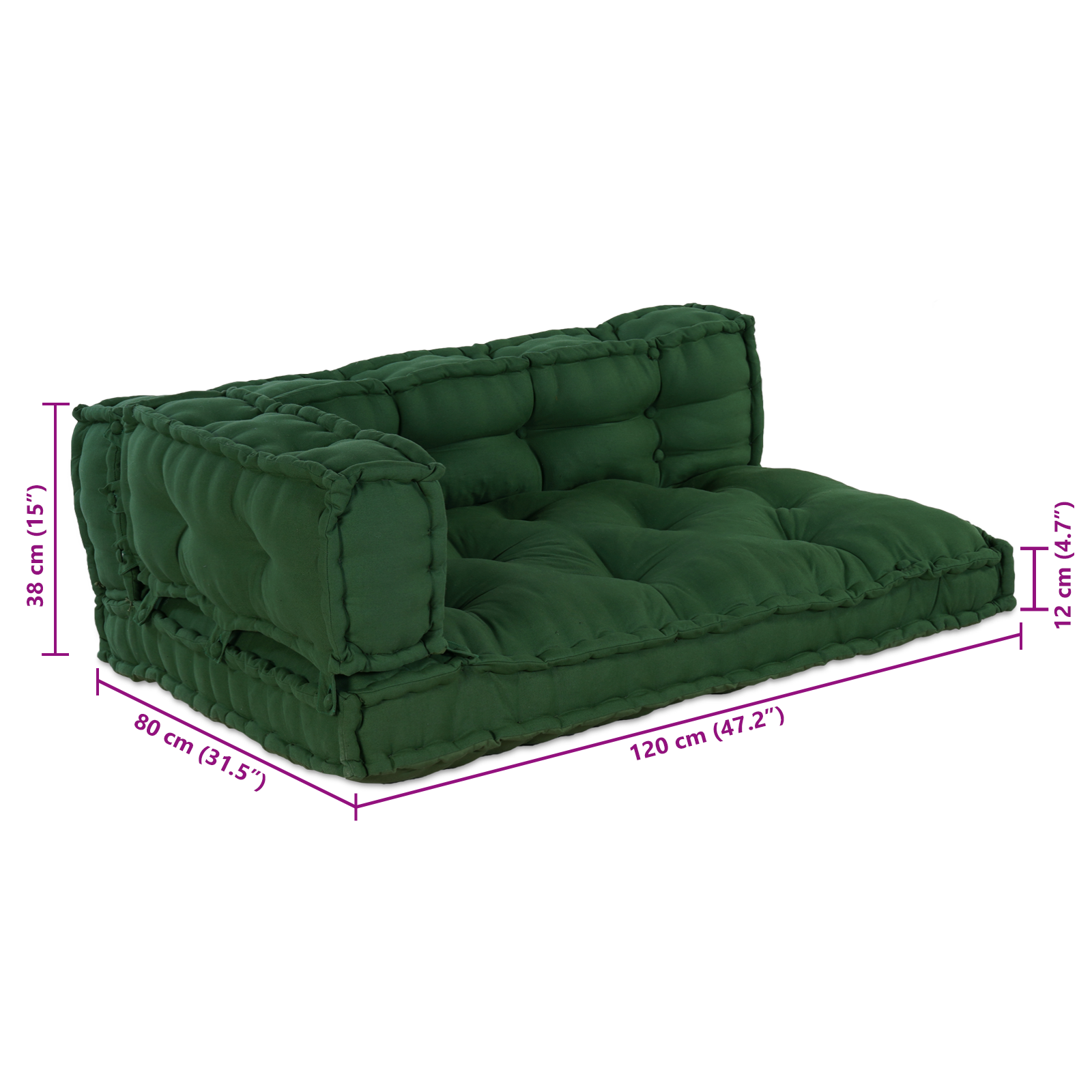 Pallet Sofa Cushion with Arm and Back Support - Green Fabric - Image 8
