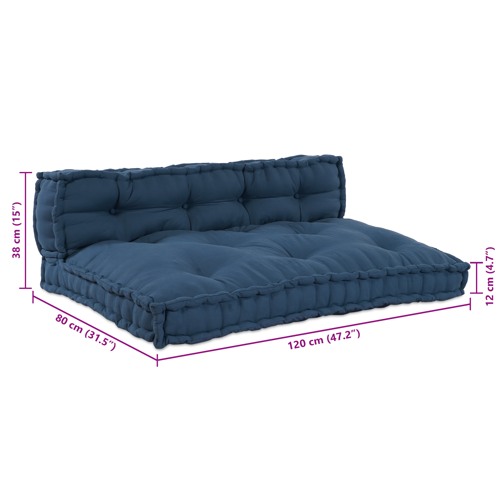 Pallet Sofa Cushion with Back Support Blue Fabric - Image 8