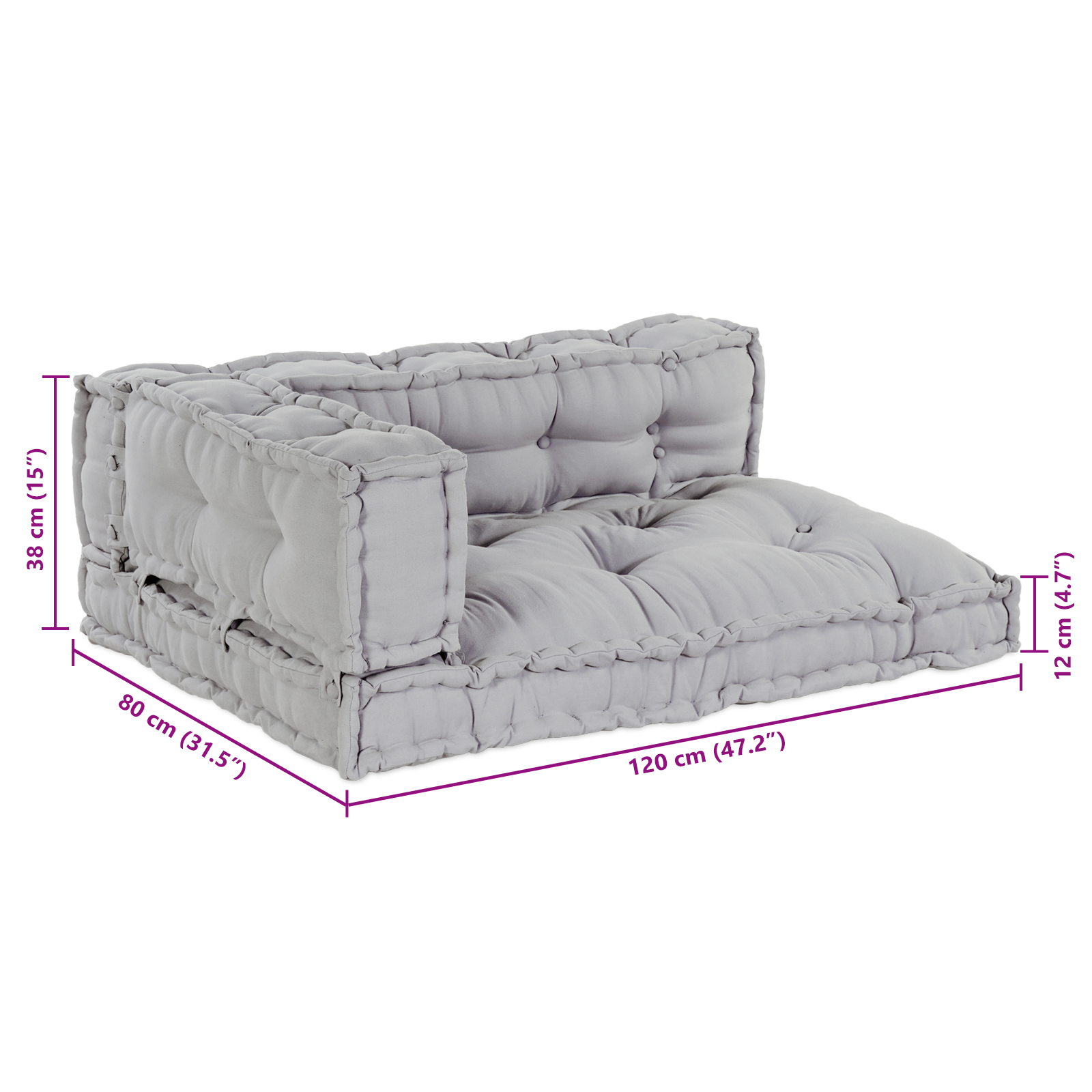 Pallet Sofa Cushion with Arm and Back Support, Grey Fabric - Image 7