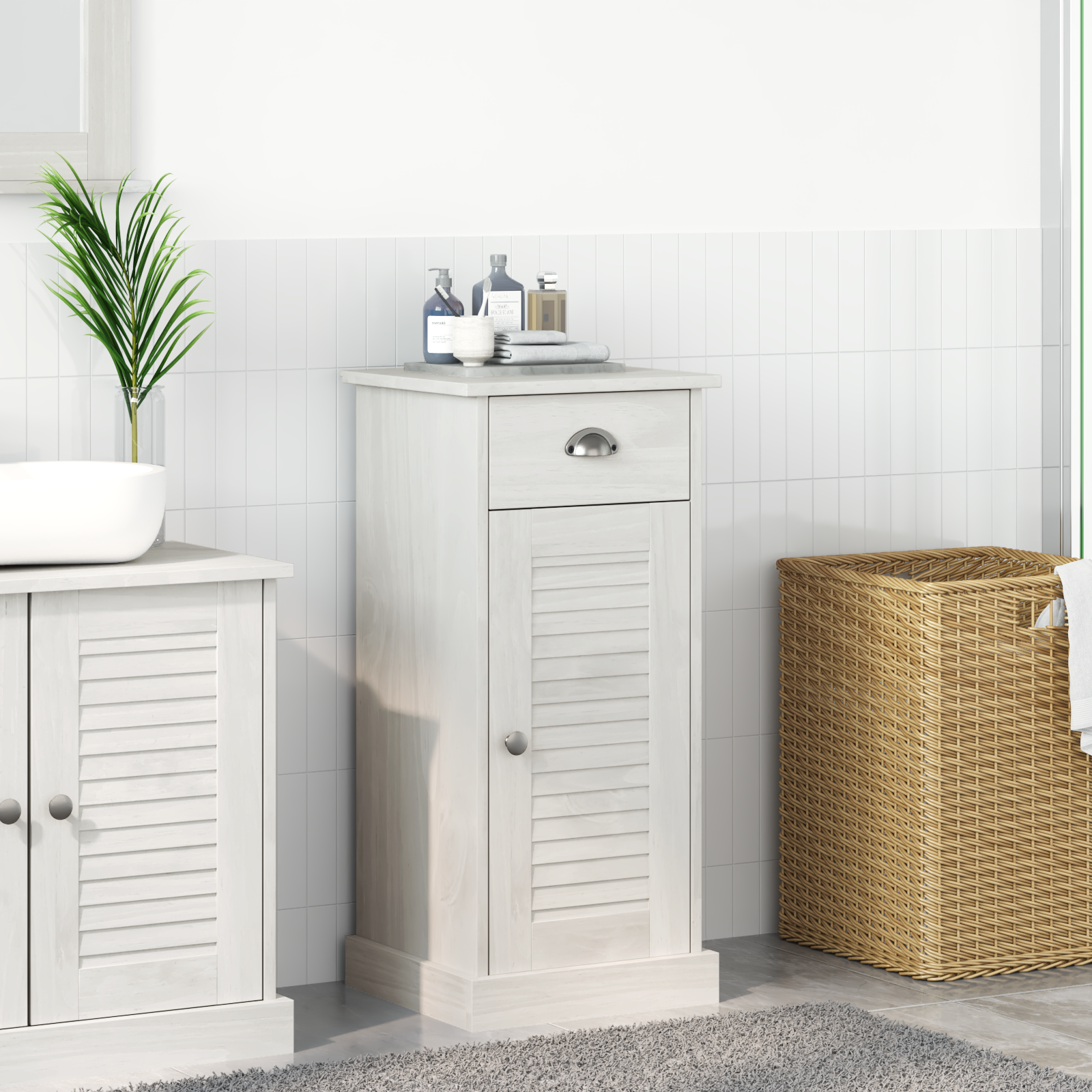 Bathroom Cabinet "VIGO" with Drawer 37x34x80 cm Solid Wood Pine