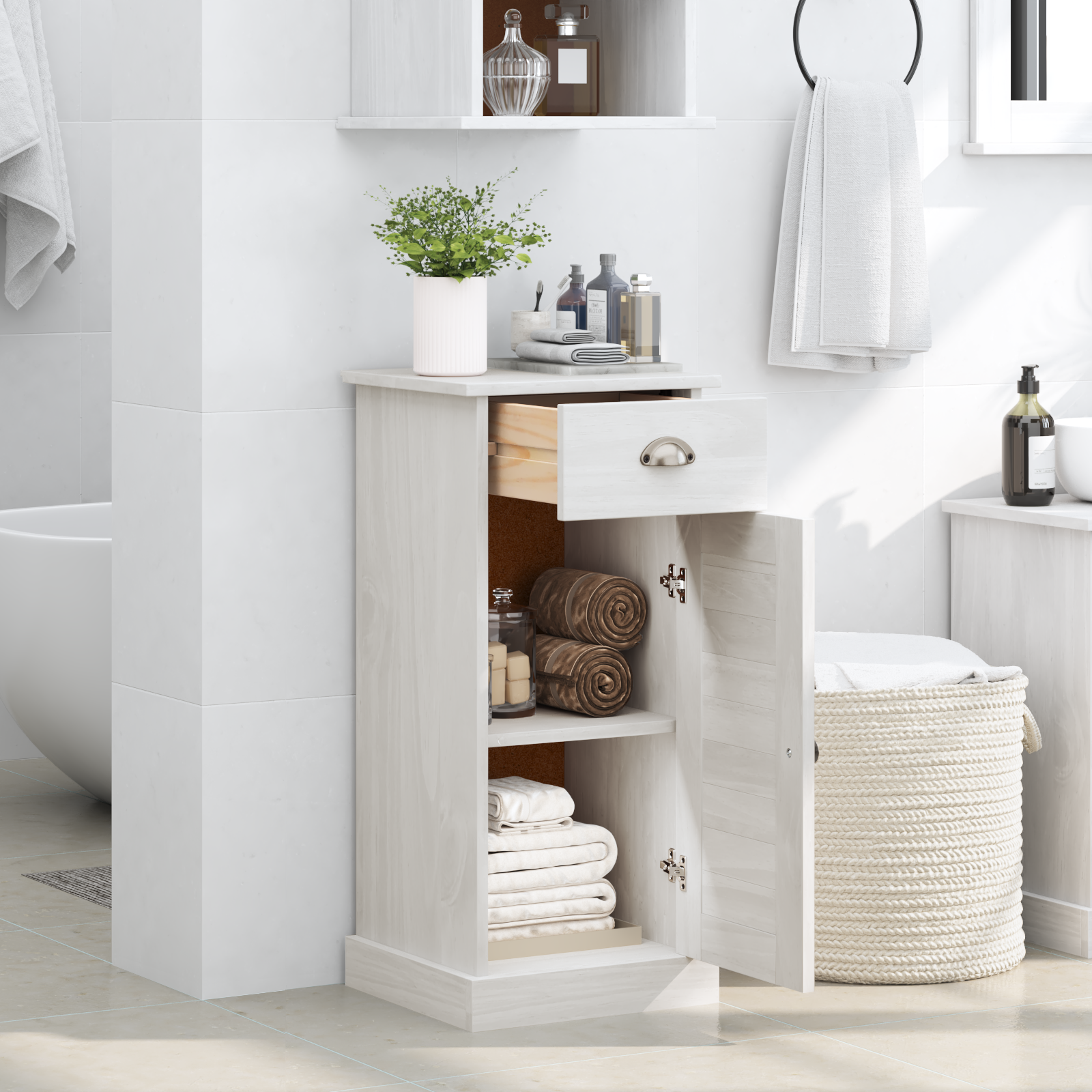 Bathroom Cabinet "VIGO" with Drawer 37x34x80 cm Solid Wood Pine - Image 4