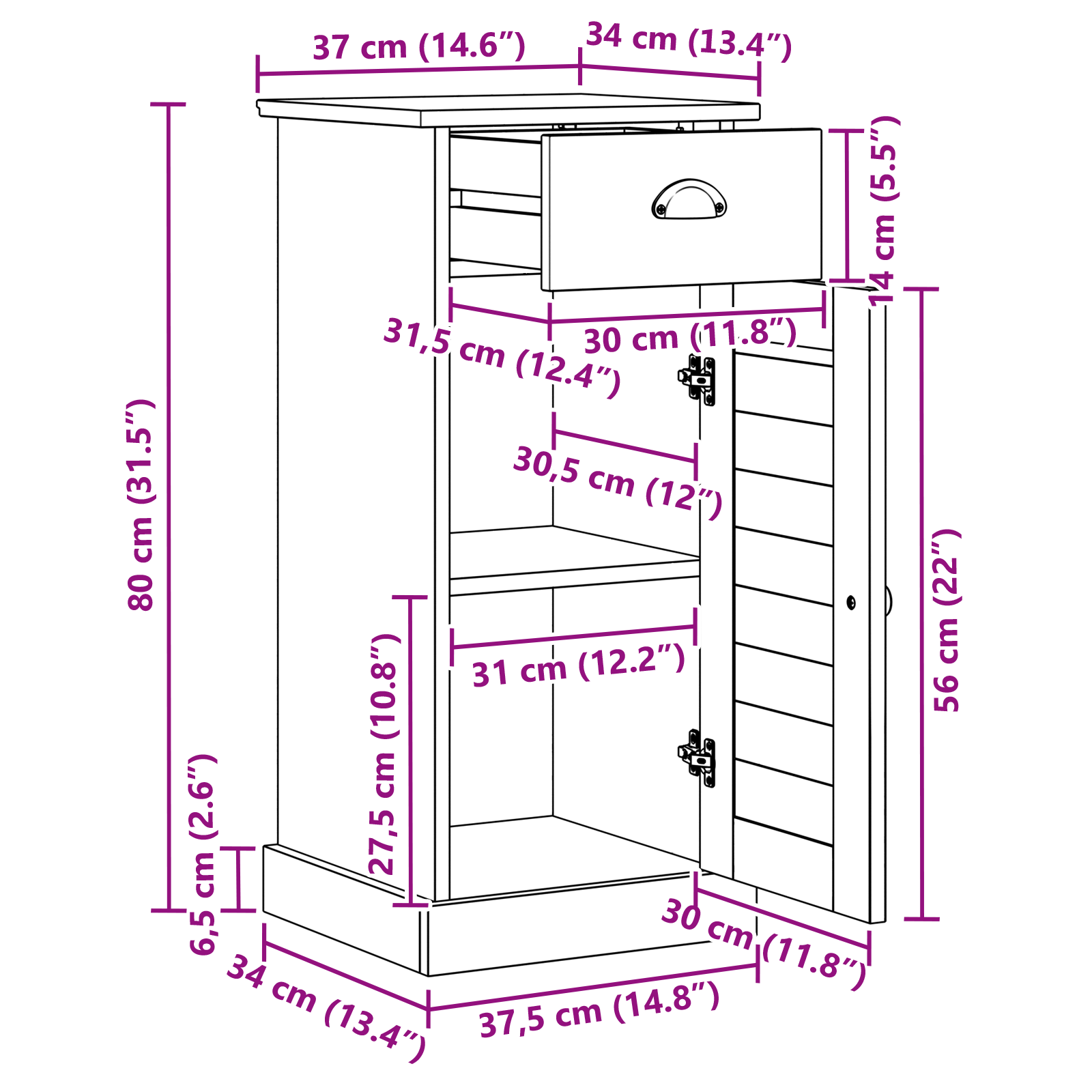 Bathroom Cabinet "VIGO" with Drawer 37x34x80 cm Solid Wood Pine - Image 11