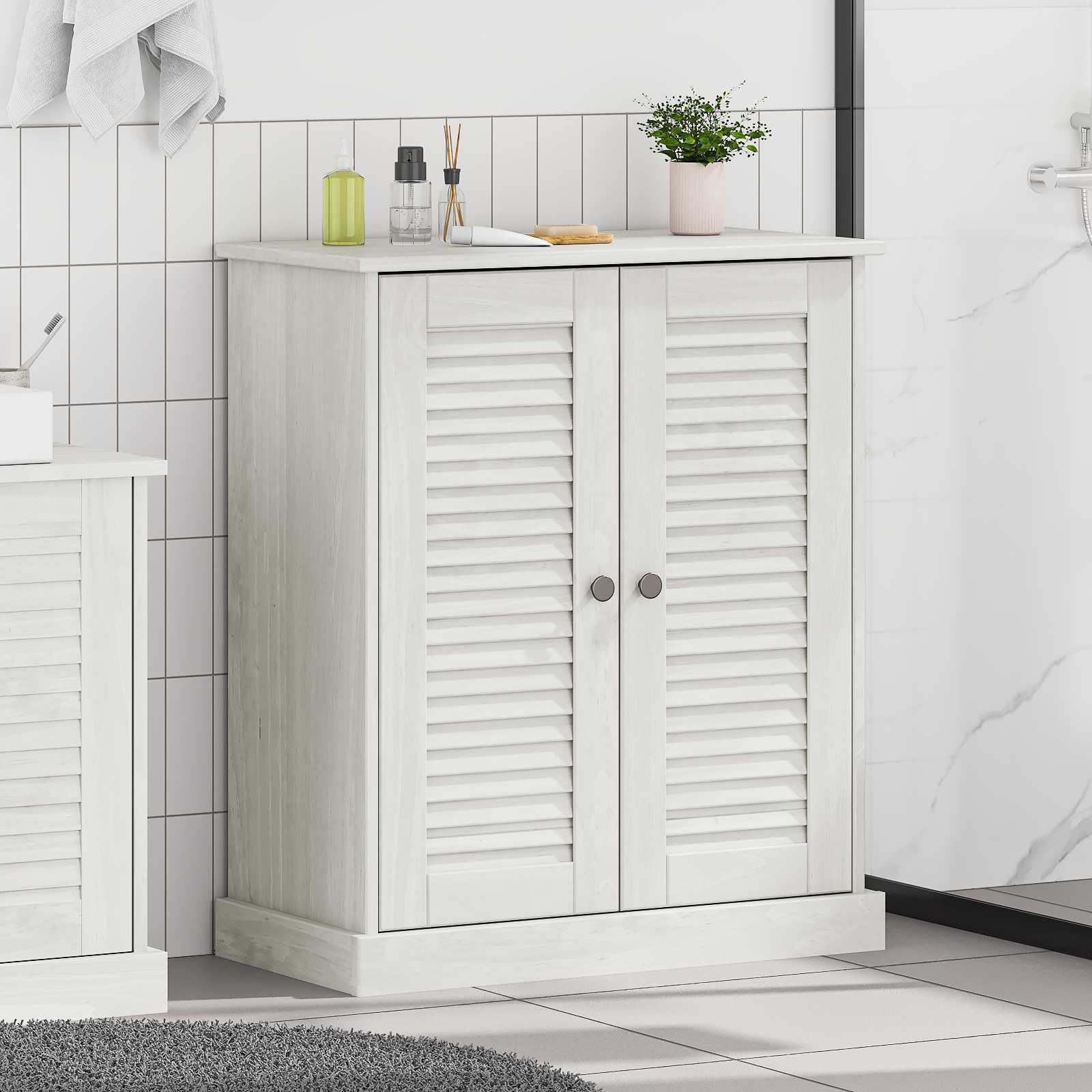 Badkamer Kast met opslag Wit 68 x 34 x 80 cm Massief grenenhout