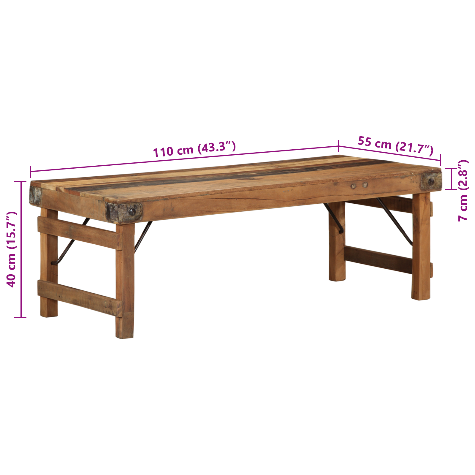Coffee Table 110x55x40 cm Solid Wood Reclaimed - Image 4