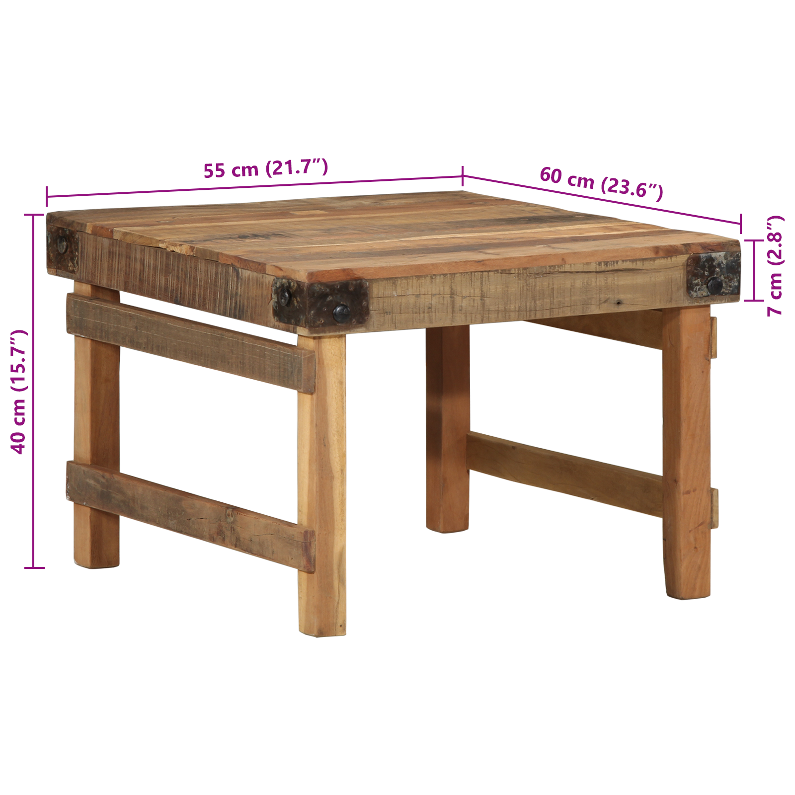Coffee Table 55x60x40 cm Solid Wood Reclaimed - Image 11