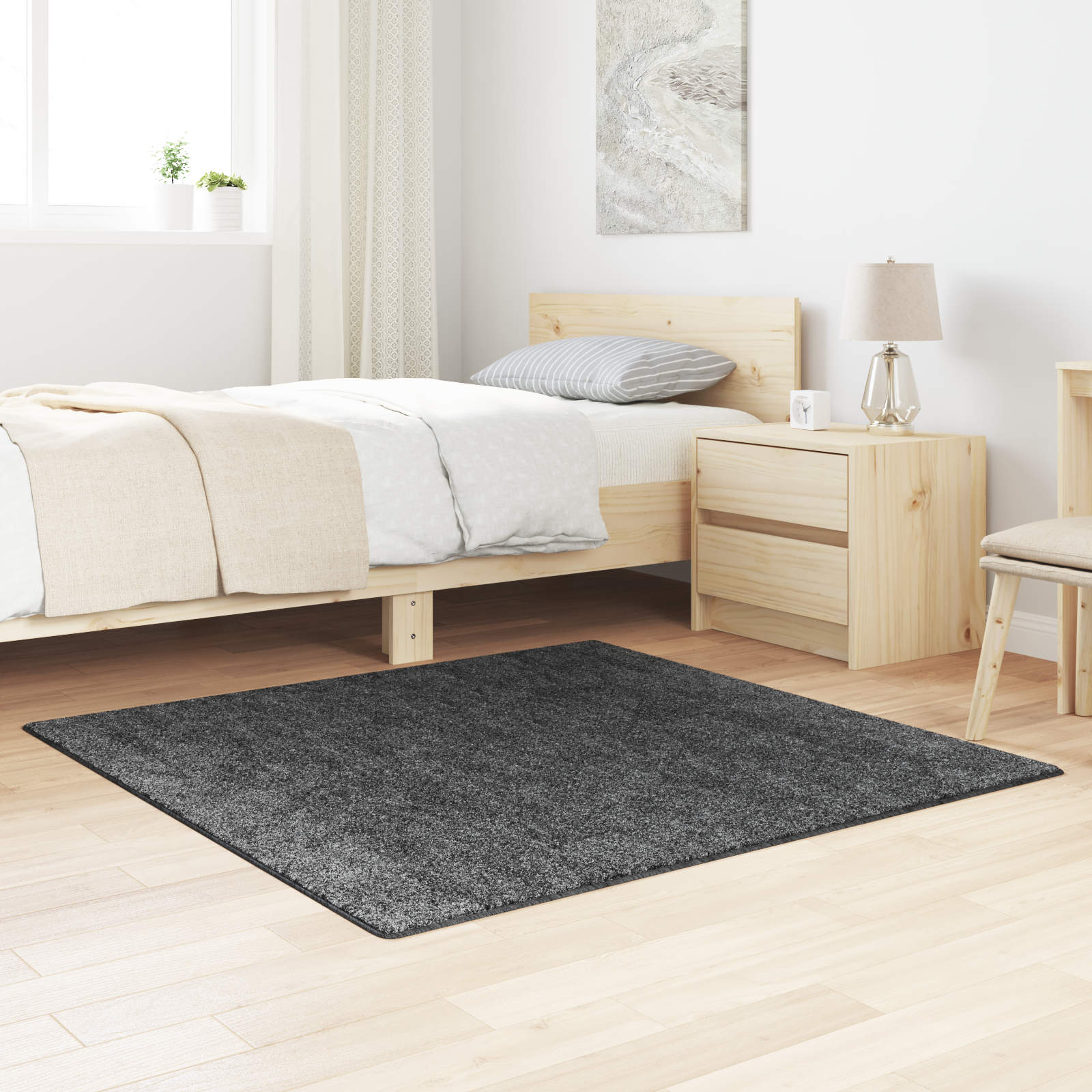 Shaggy Tapijt met Latex Achterkant Donkergrijs 120×120 cm
