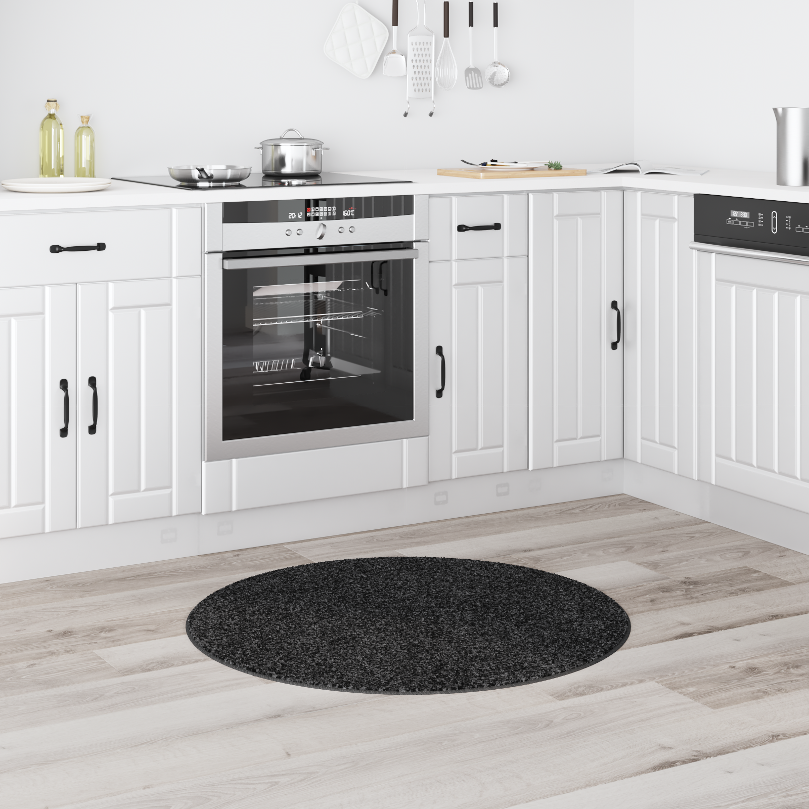 Shaggy Rug with Latex Backing Dark Grey ø90 cm - Image 3