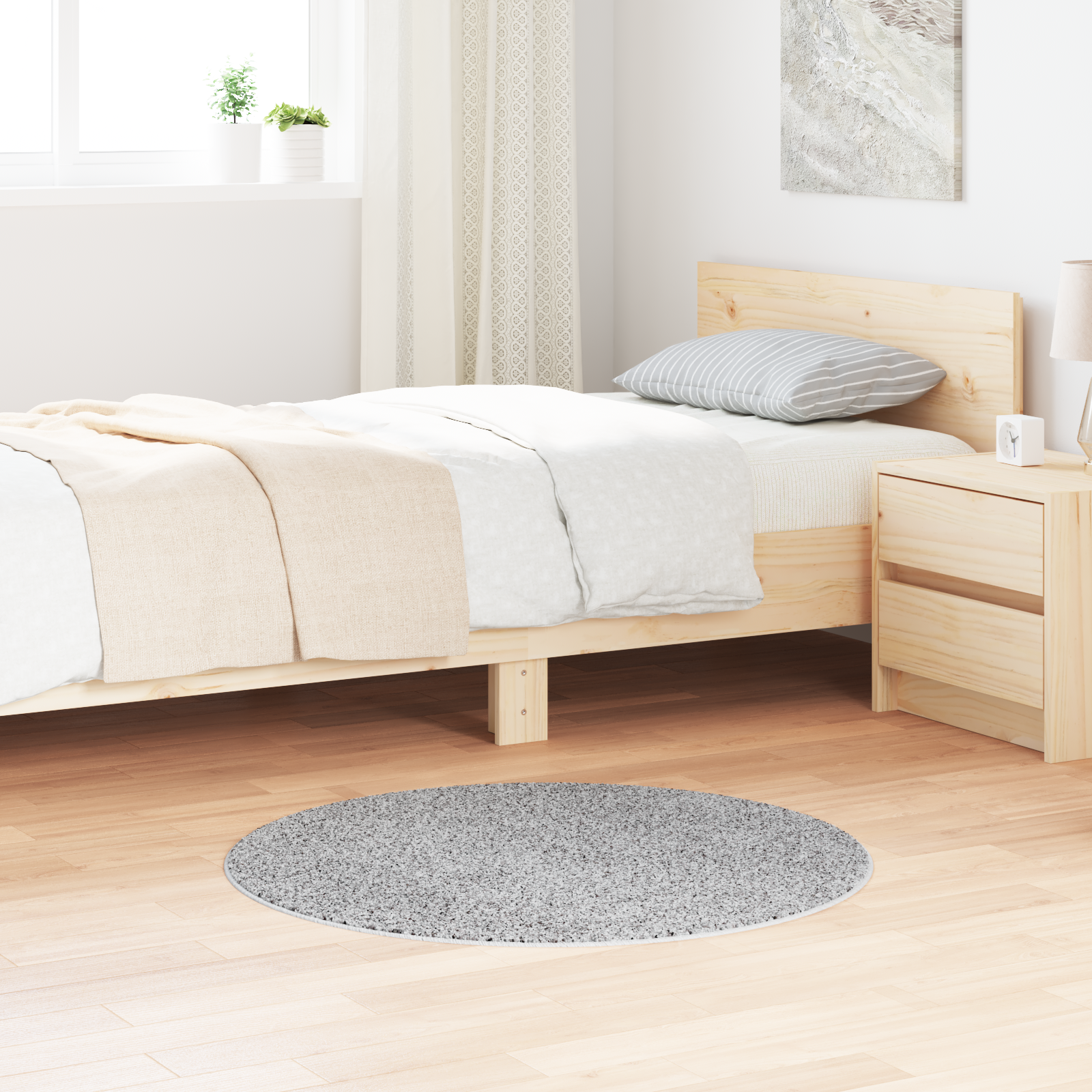 Shaggy Rug with Latex Backing Grey ø90 cm