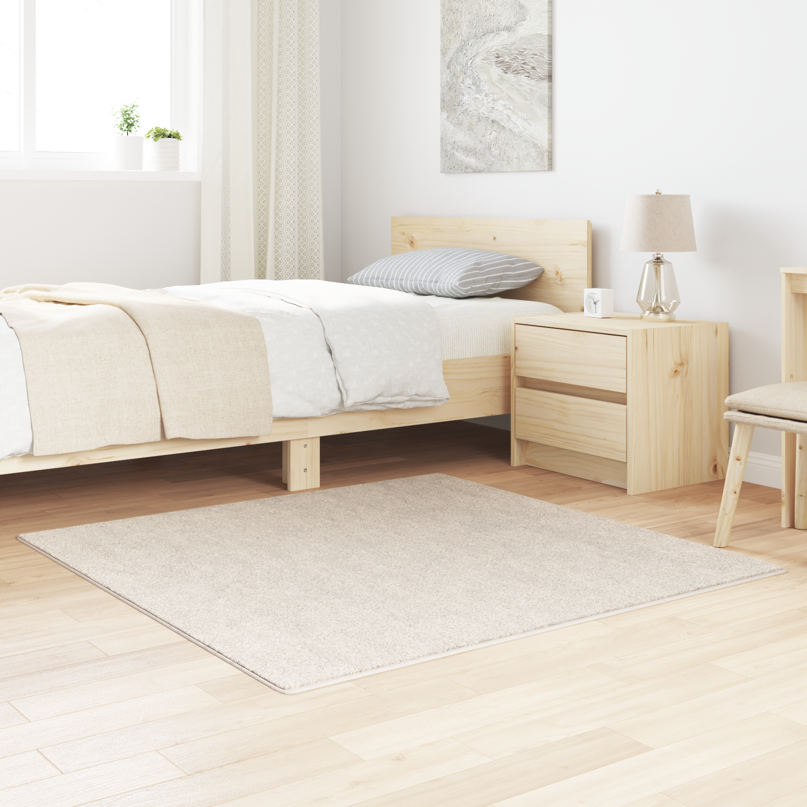 Pluizige Tapijt Hoge Stapel Crème 120×120 cm PP