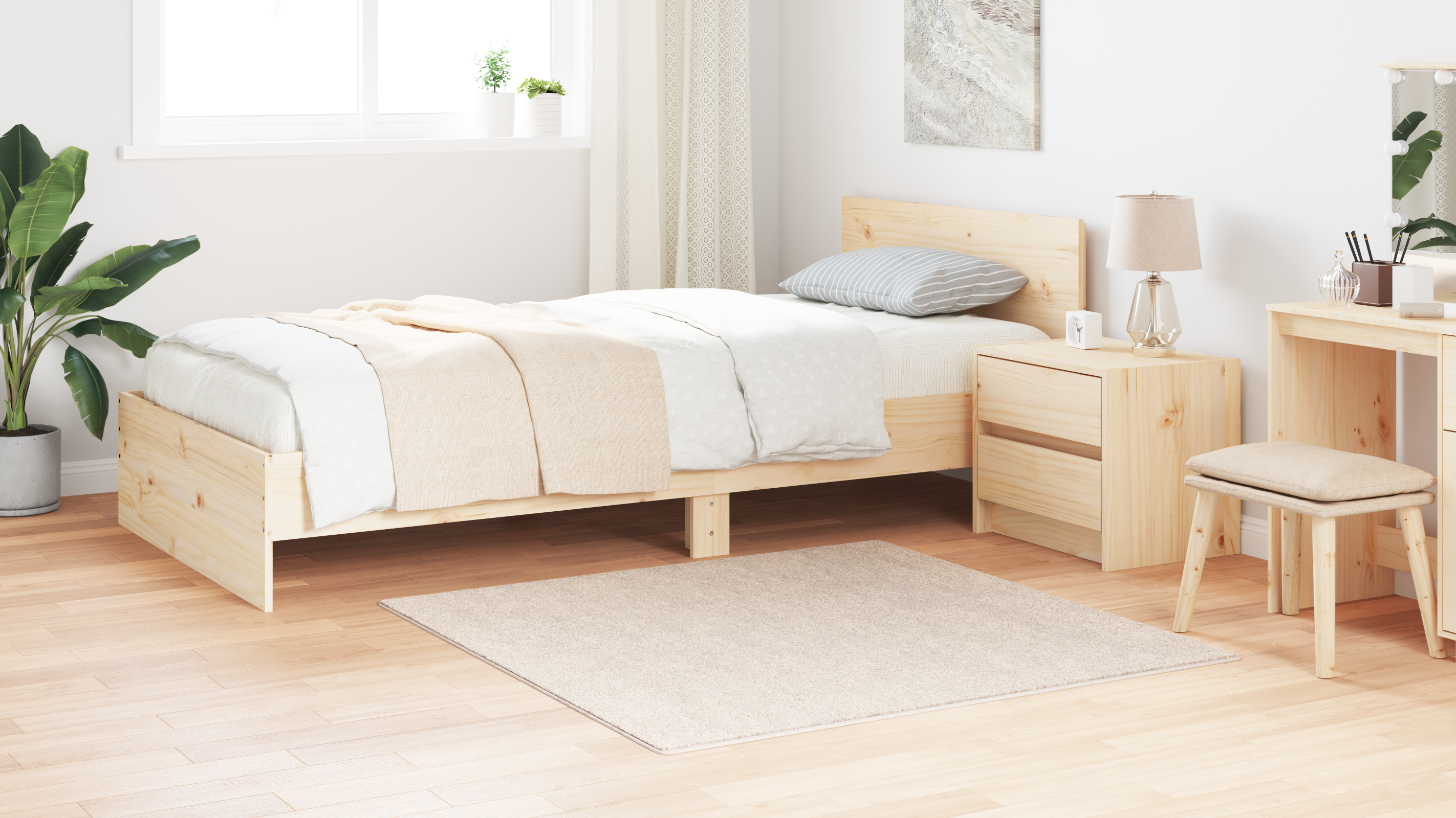 Shaggy Rug High Pile Cream 120x120 cm PP - Image 4