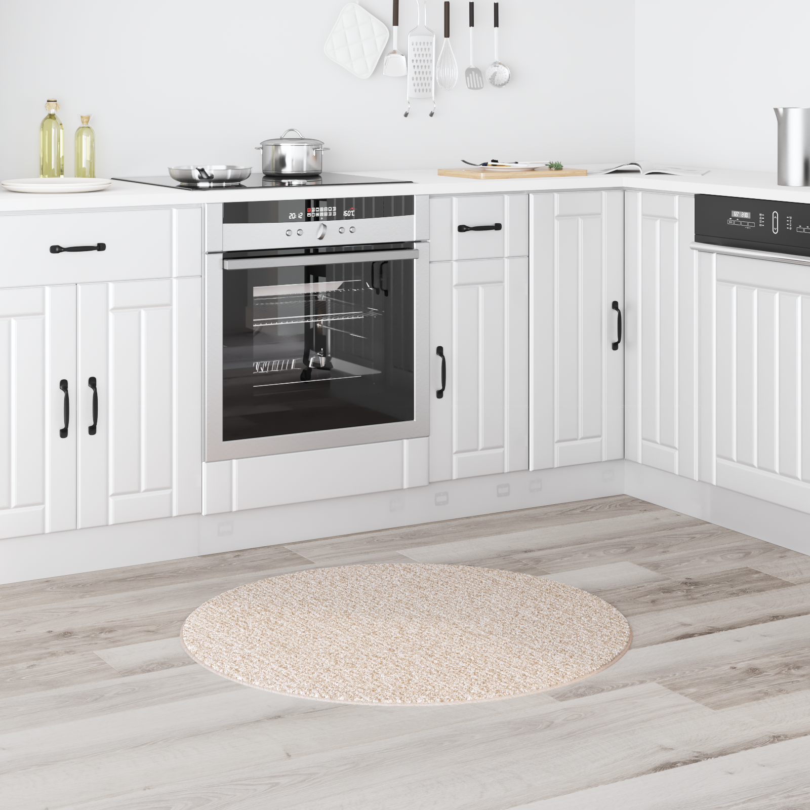 Shaggy Rug with Latex Backing Cream ø90 cm - Image 3