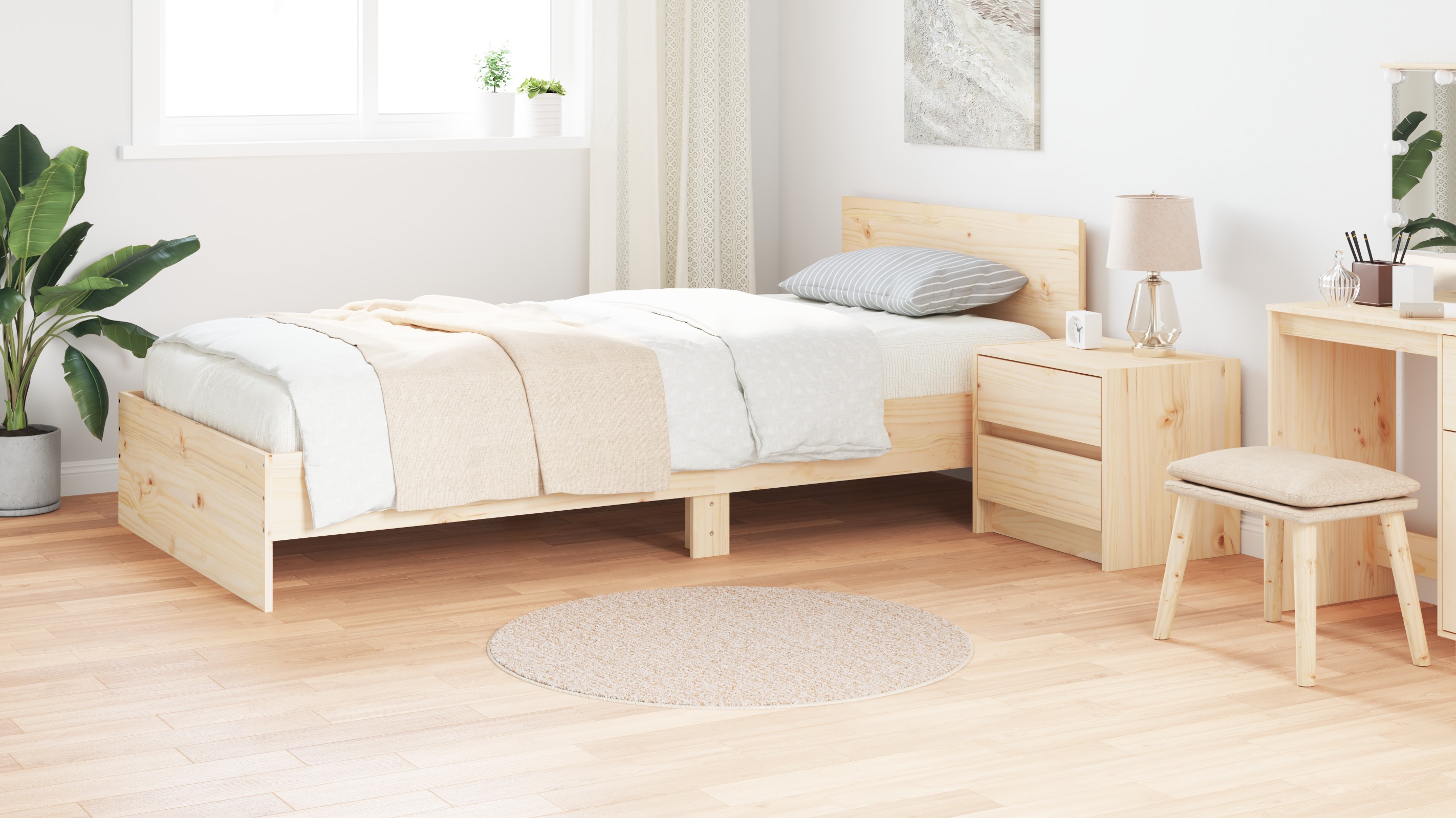 Shaggy Rug with Latex Backing Cream ø90 cm - Image 4