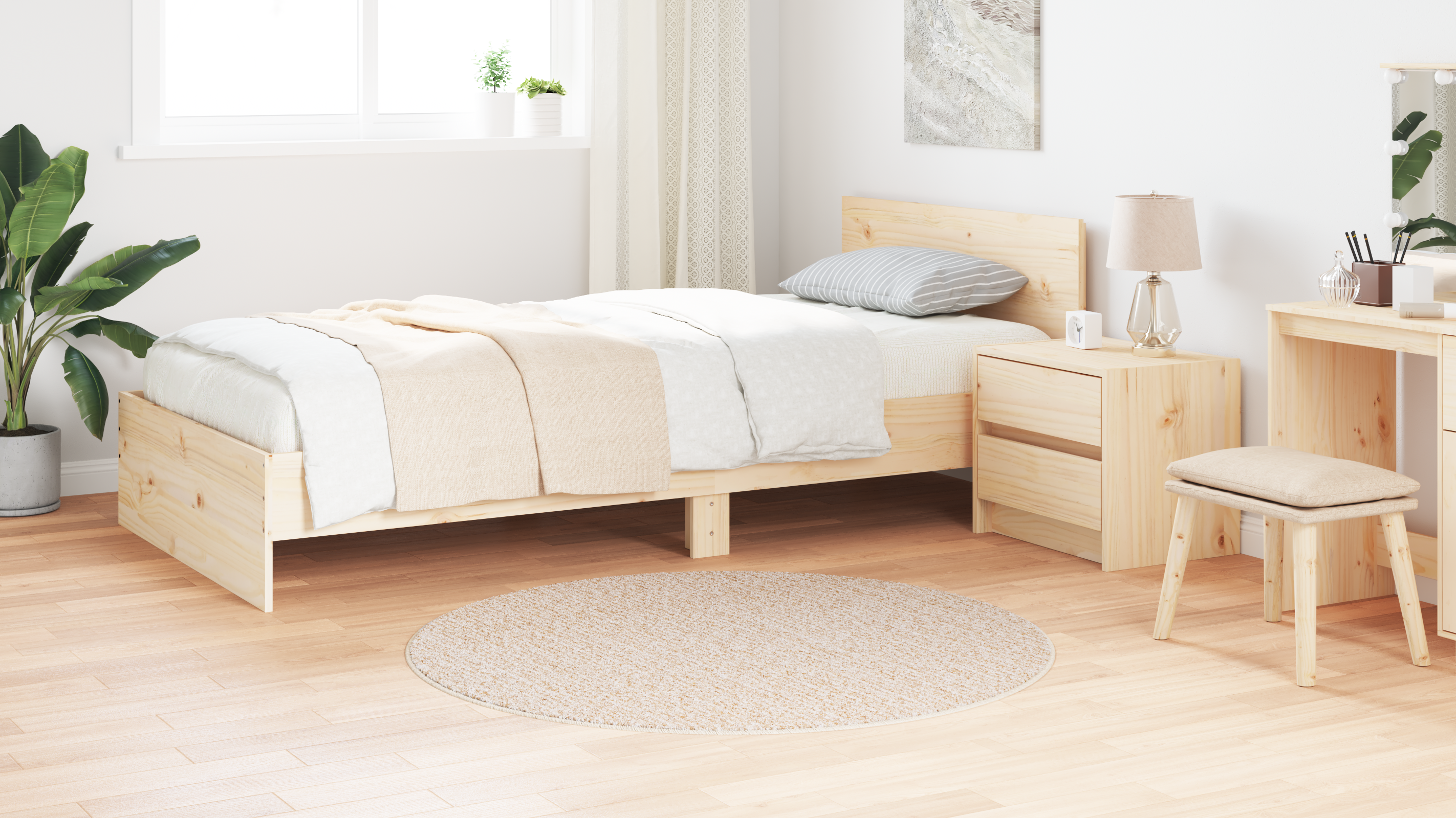 Shaggy Rug with Latex Backing Cream ø120 cm - Image 4