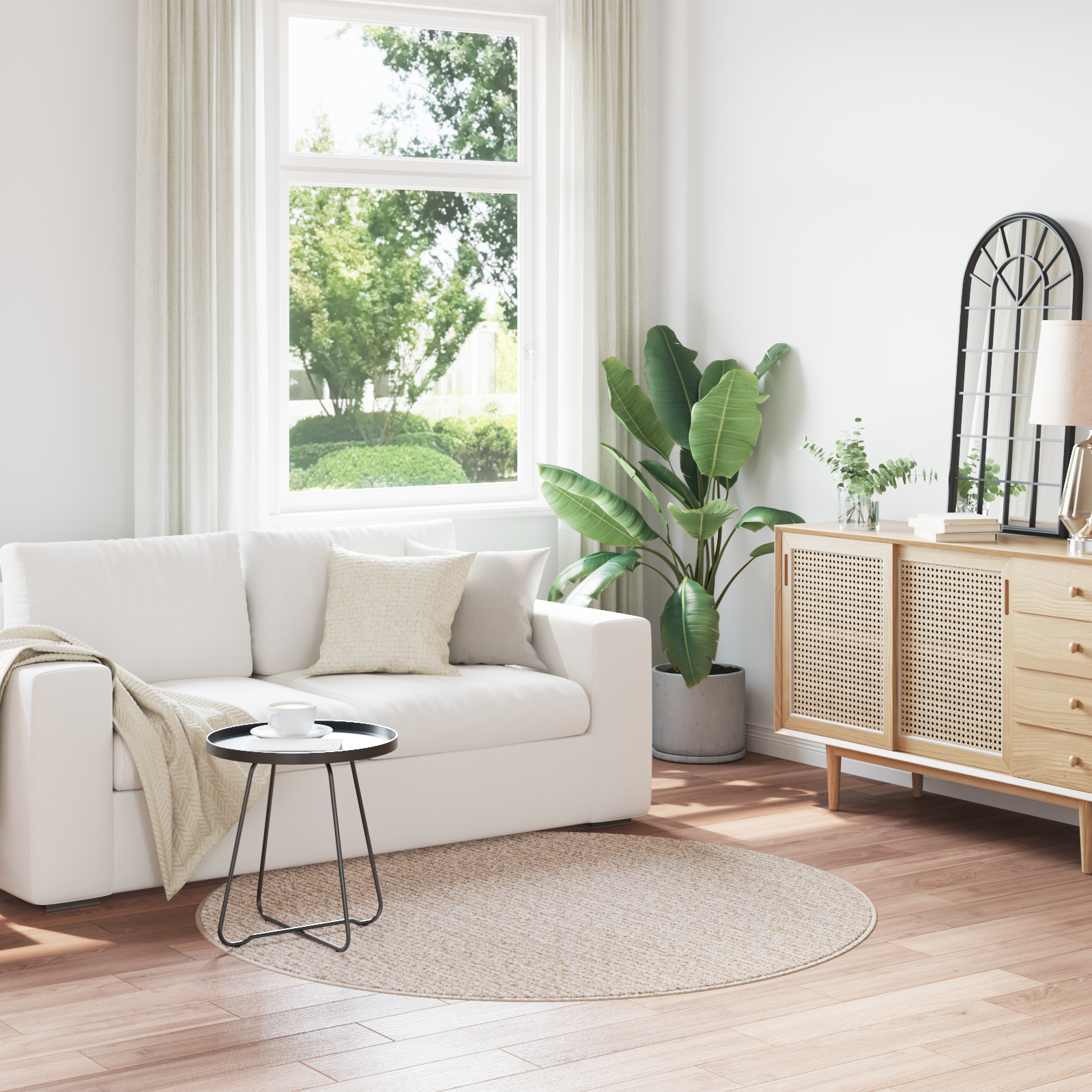 Shaggy Rug with Latex Backing Cream ø160 cm