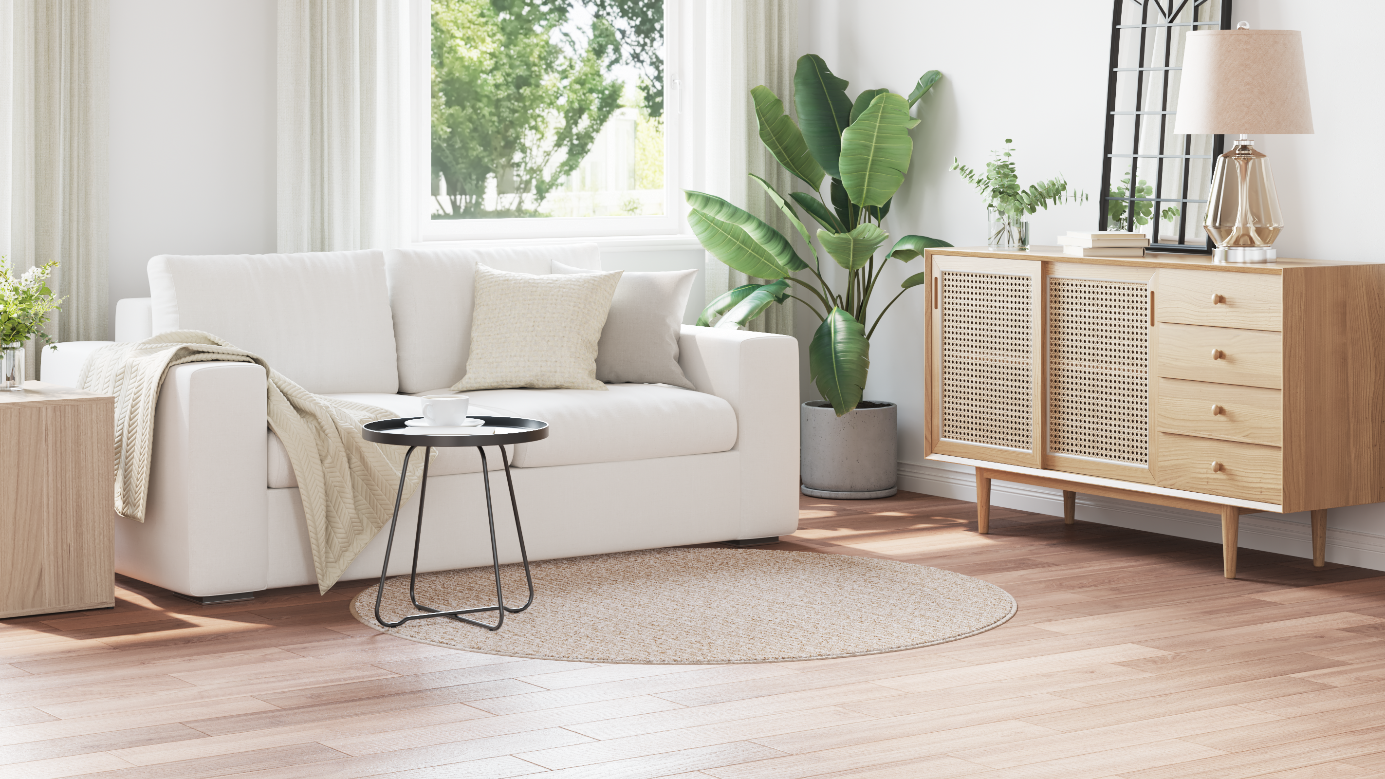 Shaggy Rug with Latex Backing Cream ø160 cm - Image 4